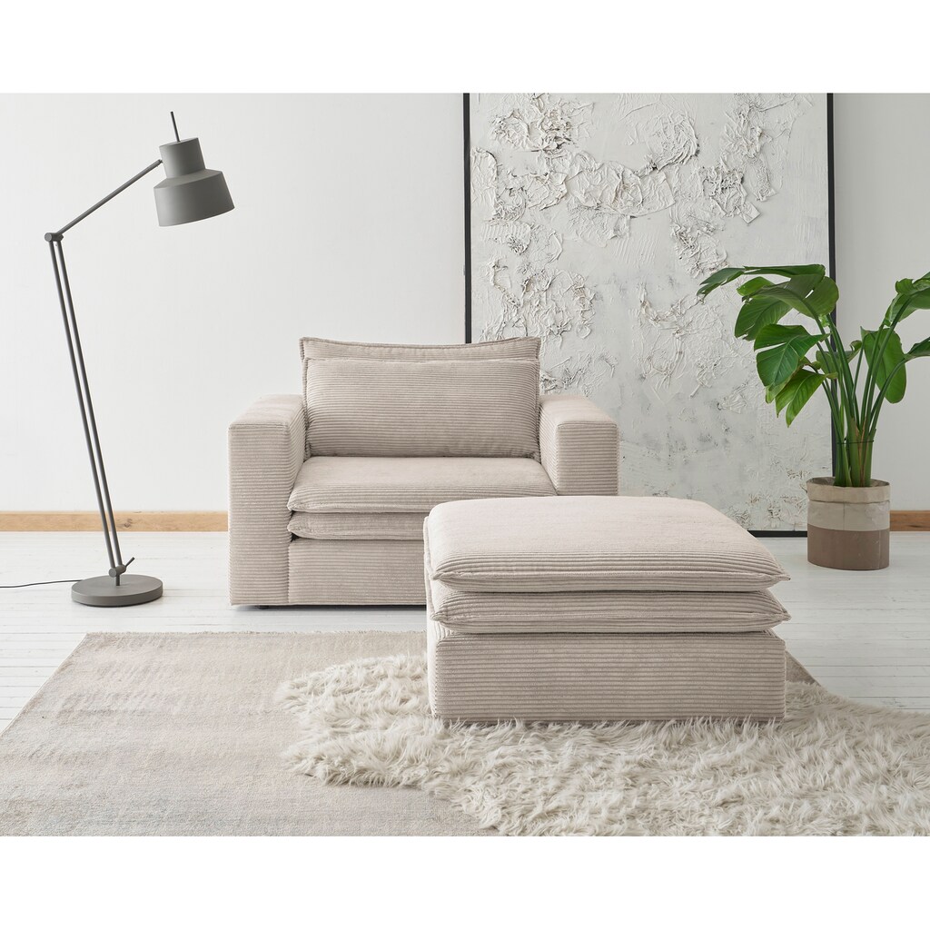 Places of Style Polstersessel »PIAGGE«, (2 tlg.), Hochwertiger Cord, Loveseat und Loveseat-Hocker im Set