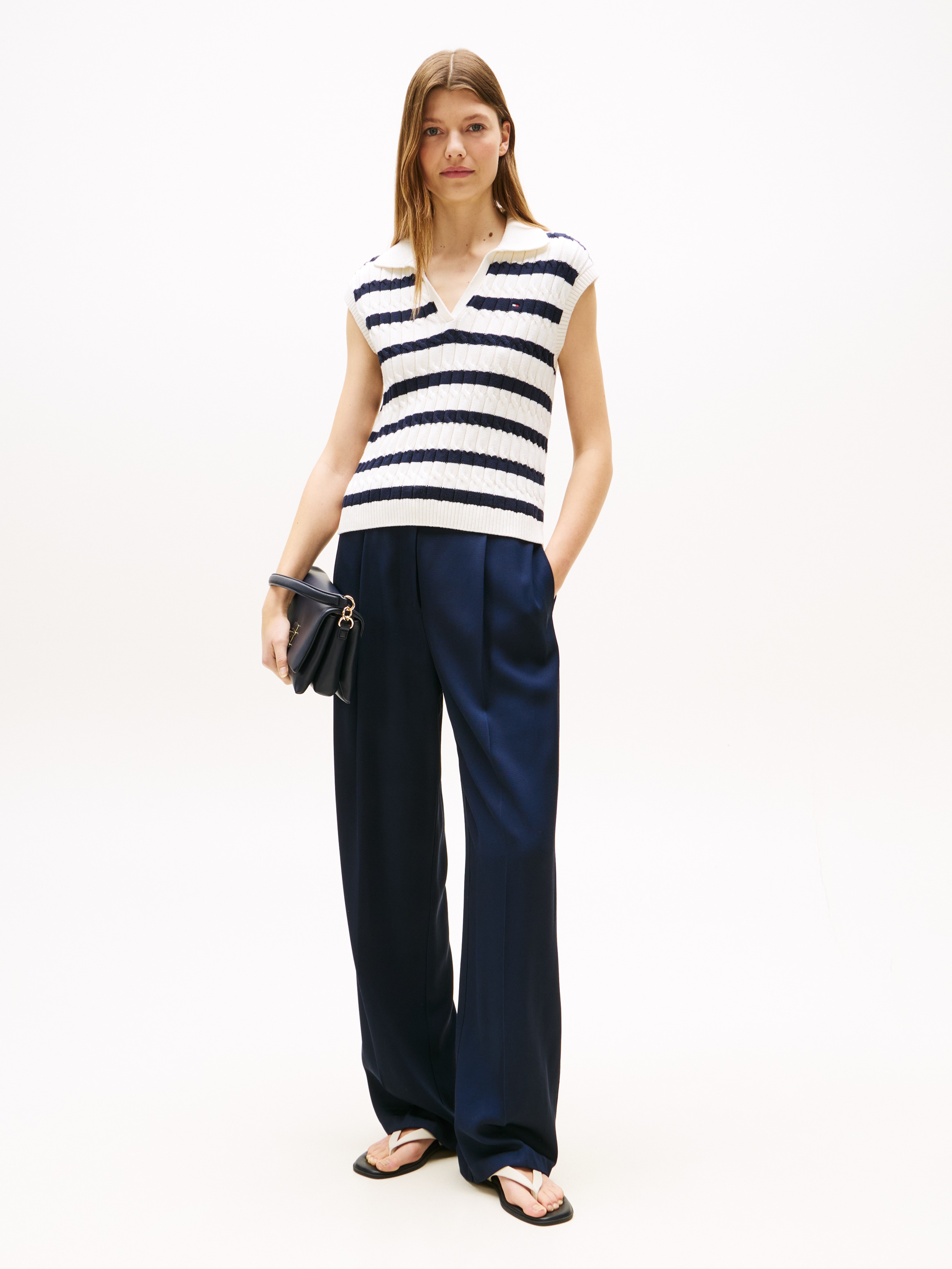 Tommy Hilfiger Strickpullover »CO CABLE MID GG OPEN POLO VEST«, mit Zopfmuster