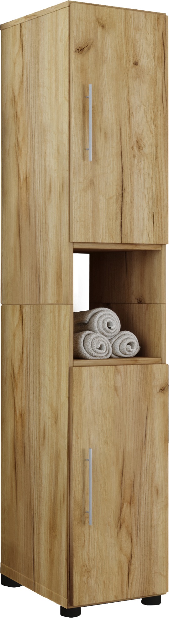 Hochschrank VCM, B:31cm T:30cmhonig, eiche, Obermaterial: 100% Holz Wood., Badezimmer, Schränke, "Holz Badmöbel Badschrank Hochschrank Flandu"