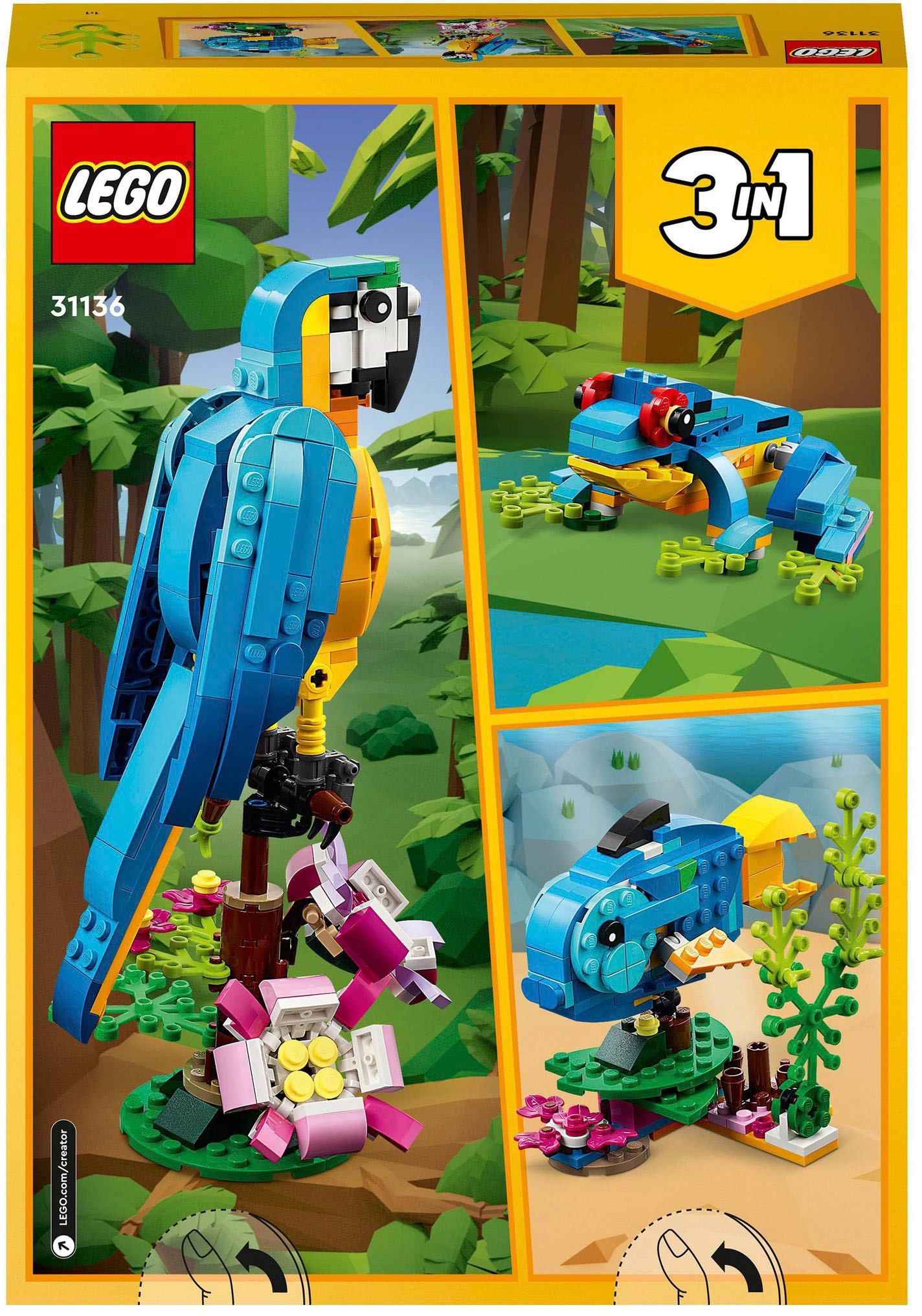 LEGO® Konstruktionsspielsteine »Exotischer Papagei (31136), LEGO® Creator 3in1«, (253 St.)