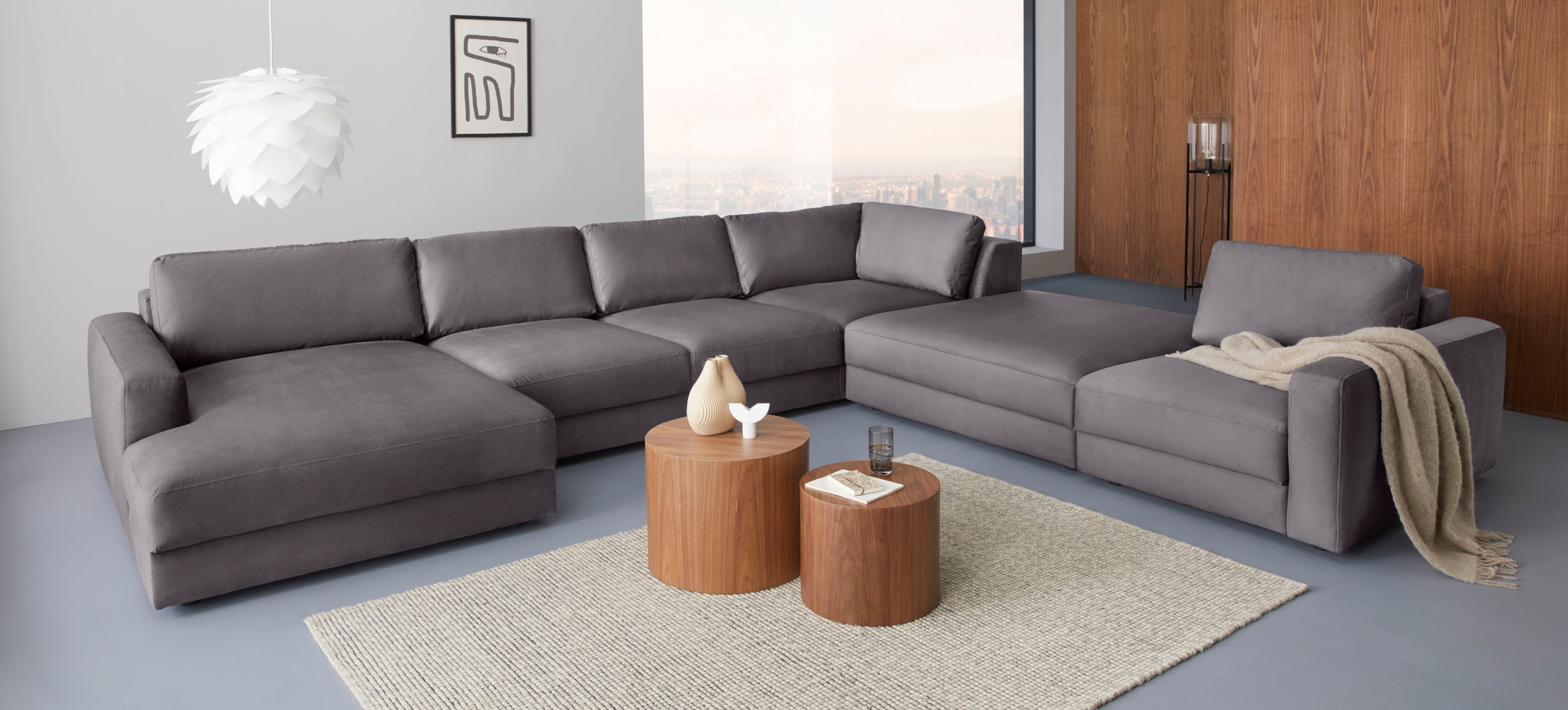 Home affaire Wohnlandschaft "Bloomfield, Mega Polsterprogramm, Breite 405cm, viel Platz, U-Form" mit extra tiefer Sitzfläche, wahlweise mit Sitztiefenverstellung