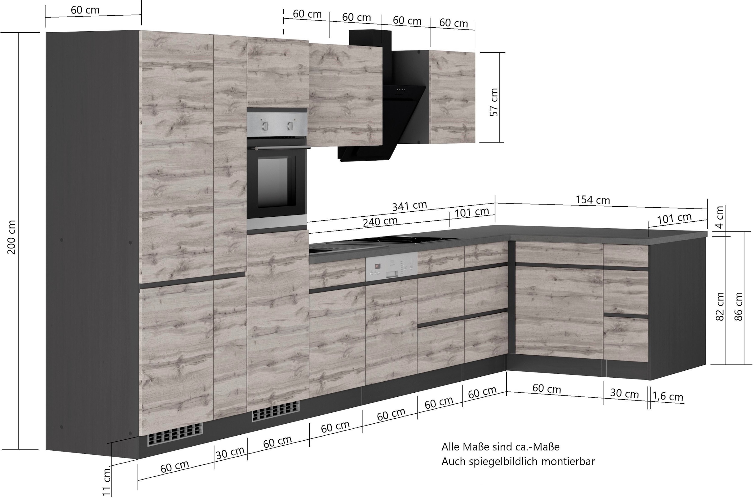KOCHSTATION Winkelküche »KS-Riesa«, Stellbreite 490/153 cm, wahlweise mit Induktionskochfeld