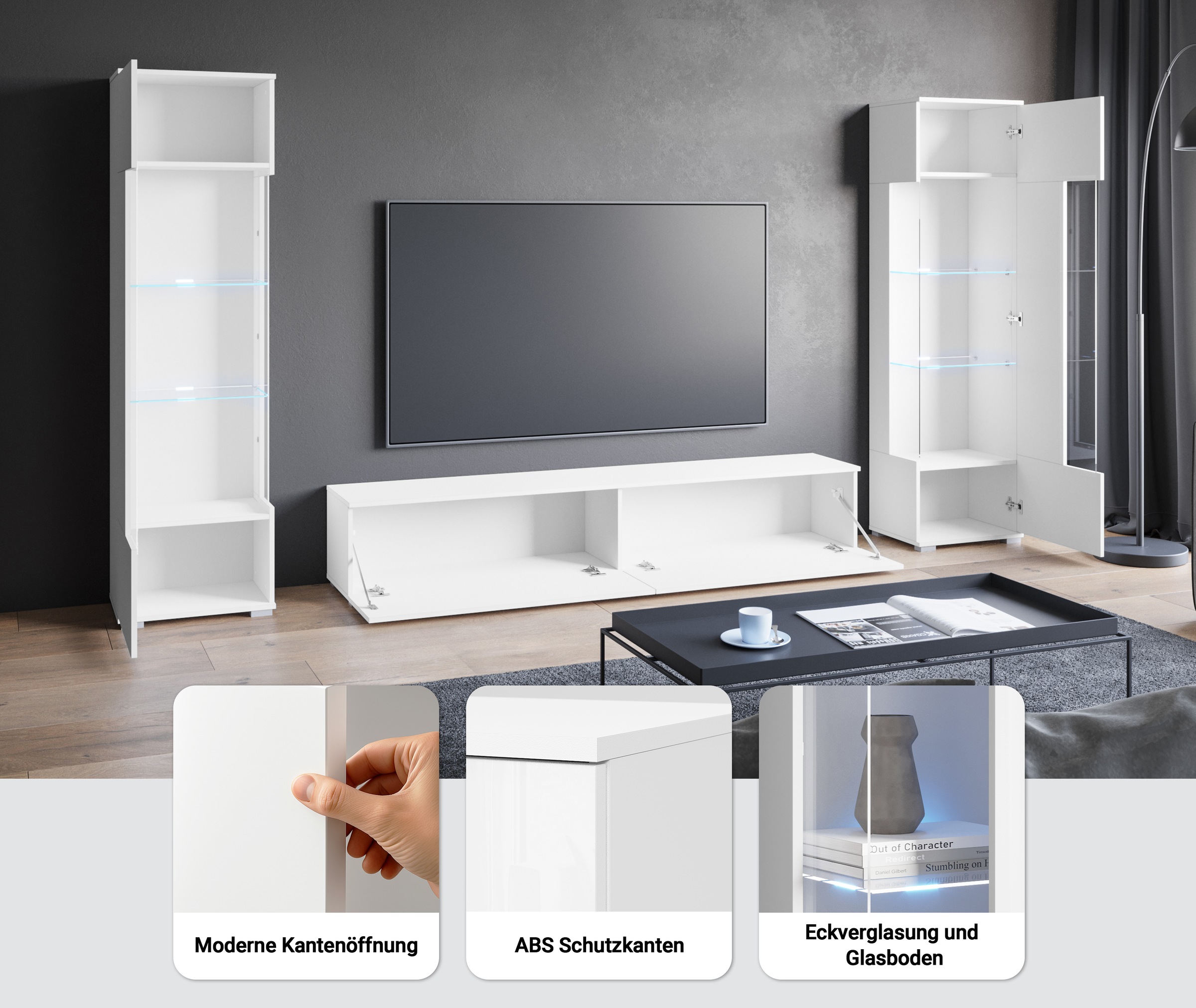 Thumbnail - INOSIGN Wohnwand "Kenia, Vitrine Türanschlag links/rechts wechselbar" 3 Stk. tlg.