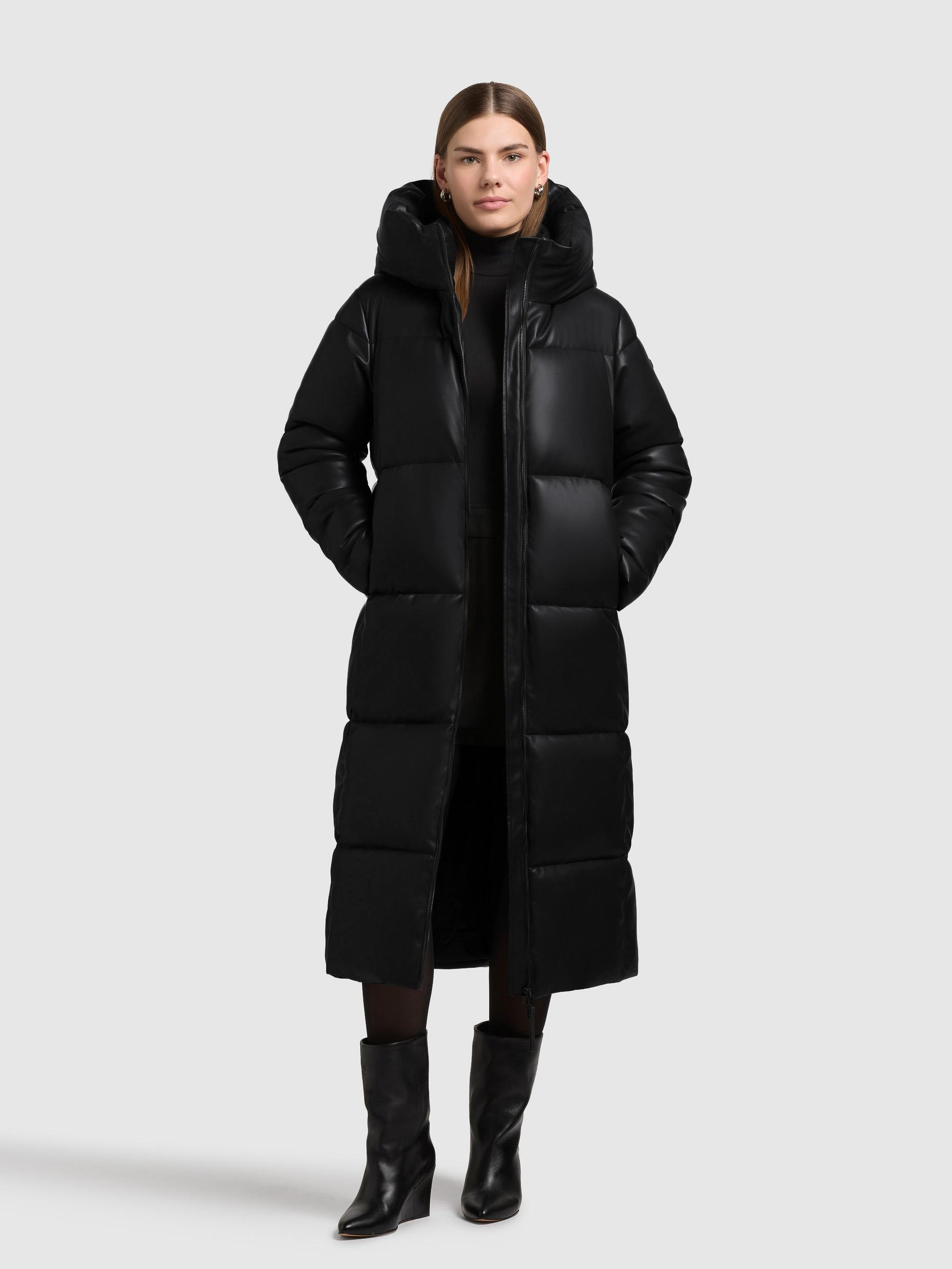 khujo Steppmantel »Destiny« Langer gesteppter Damen Mantel in Lederoptik