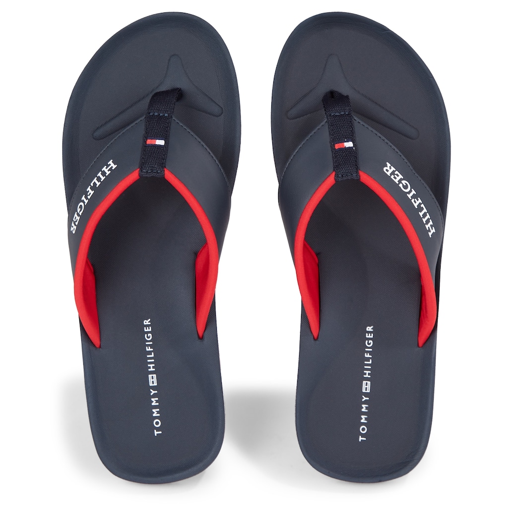 Tommy Hilfiger Zehentrenner »COMFORT HILFIGER BEACH SANDAL«, Sommerschuh, Schlappen, Poolslides, Badeschuh, mit Logoschriftzug