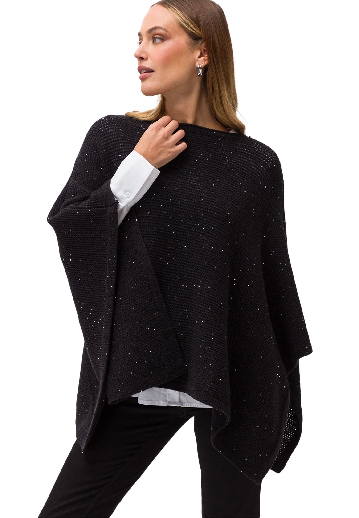 2-in-1-Strickjacke »zero Poncho mit Glitzersteinchen«, Ziersteine