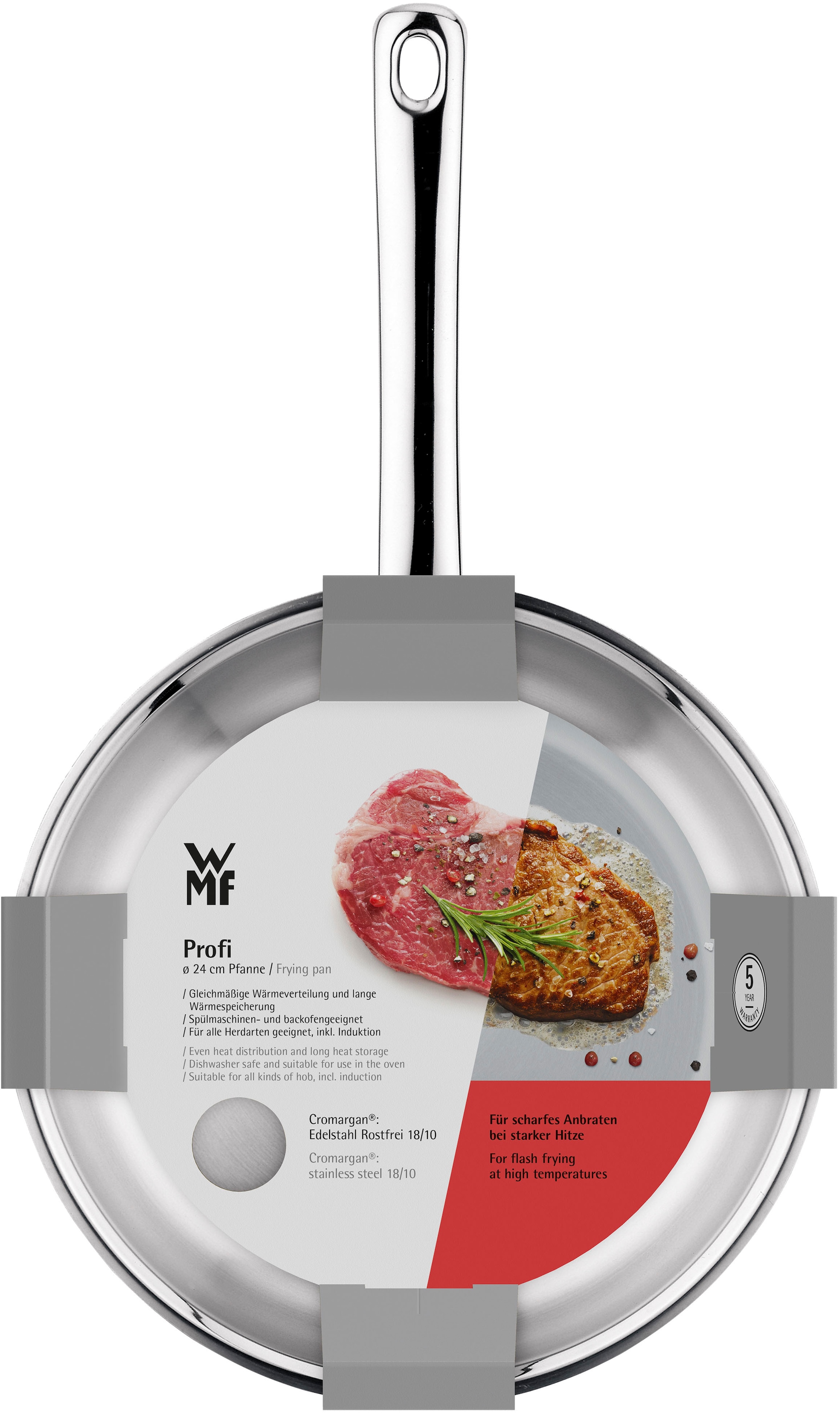 WMF Bratpfanne »Profi«, Cromargan® Edelstahl Rostfrei 18/10, (1 tlg.), 24 cm, TransTherm-Allherdboden, optimale Wärmespeicherung /-verteilung