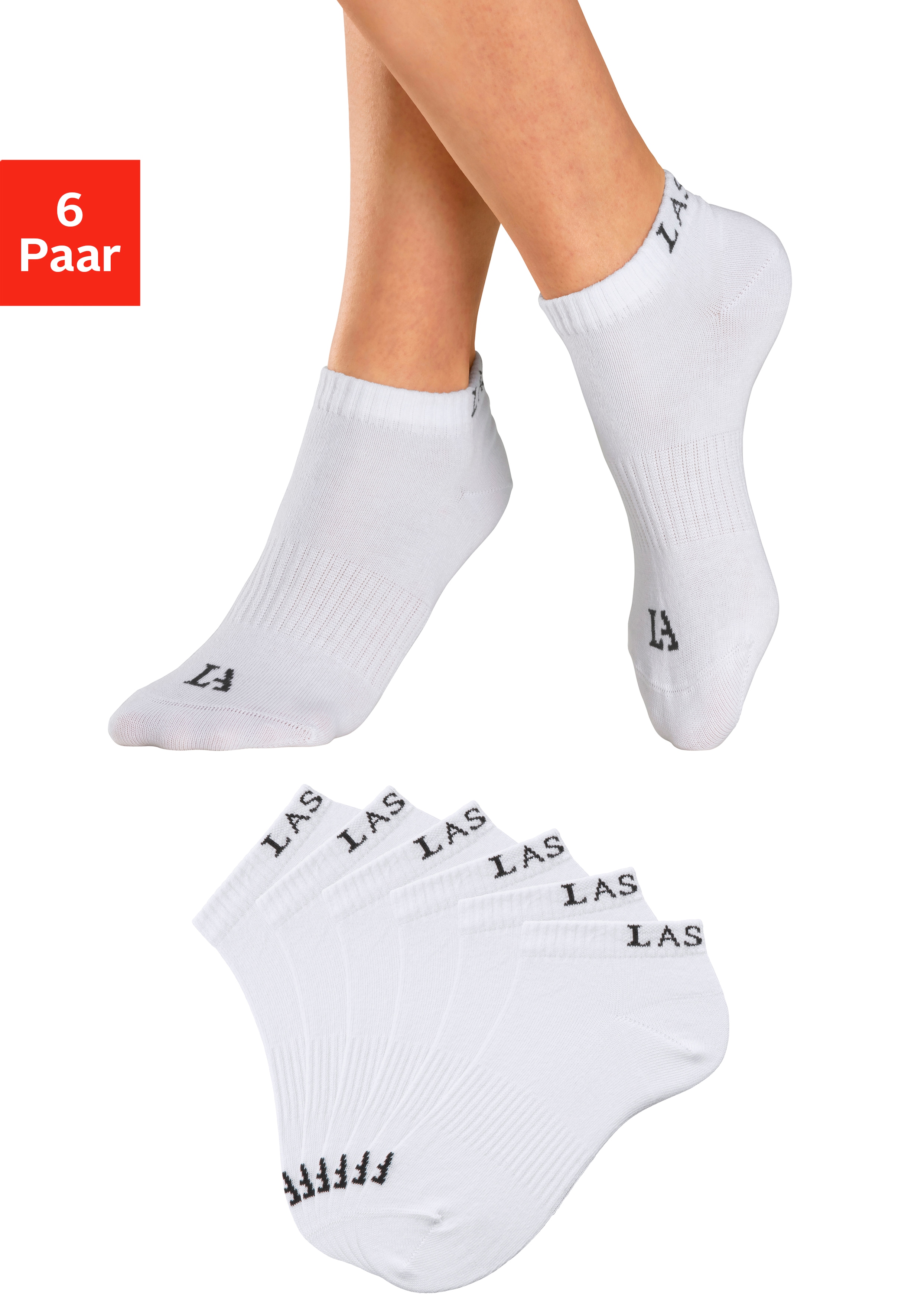 LASCANA ACTIVE Sneakersocken "Damen Sportsocken, Kurzsocken ohne Frottee Laufsocken" Packung, 6 Stk. tlg. mit eingestricktem Marken Logo