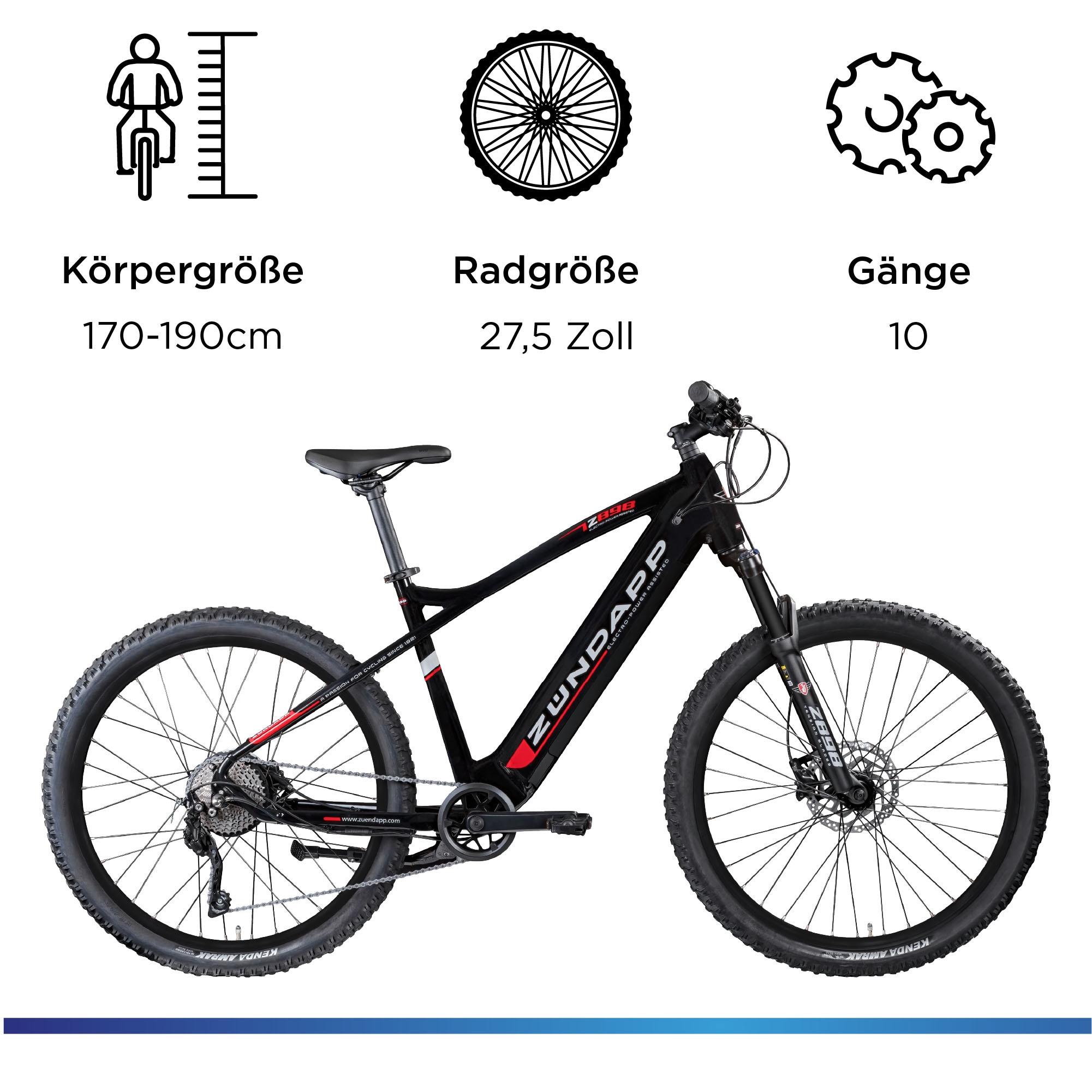 Zündapp E-Bike »Z898«, 10 Gang, Heckmotor 250 W, Pedelec, Elektrofahrrad für Damen u. Herren, MTB