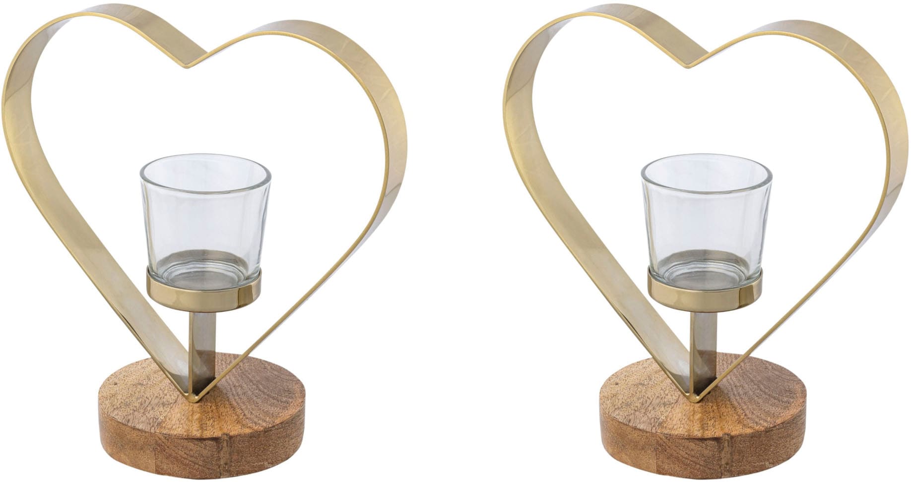 Creativ home Teelichthalter »Kerzenhalter Herz«, (Set, 2 St.), aus Holz,  Edelstahl und Glas kaufen | BAUR