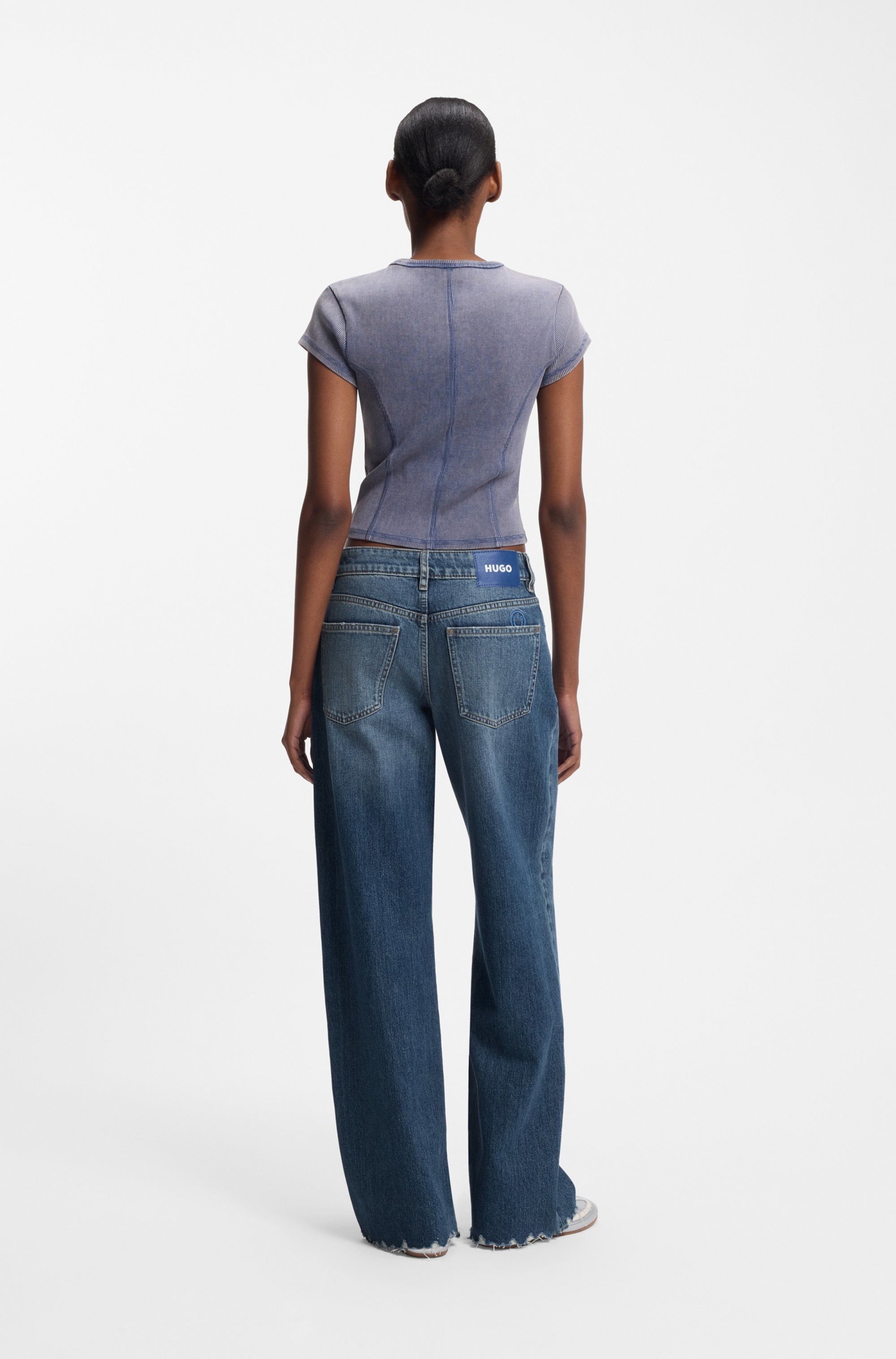 HUGO Blue Loose-fit-Jeans »Gamala« mit ausgefranstem Saum, Baggy-Fit