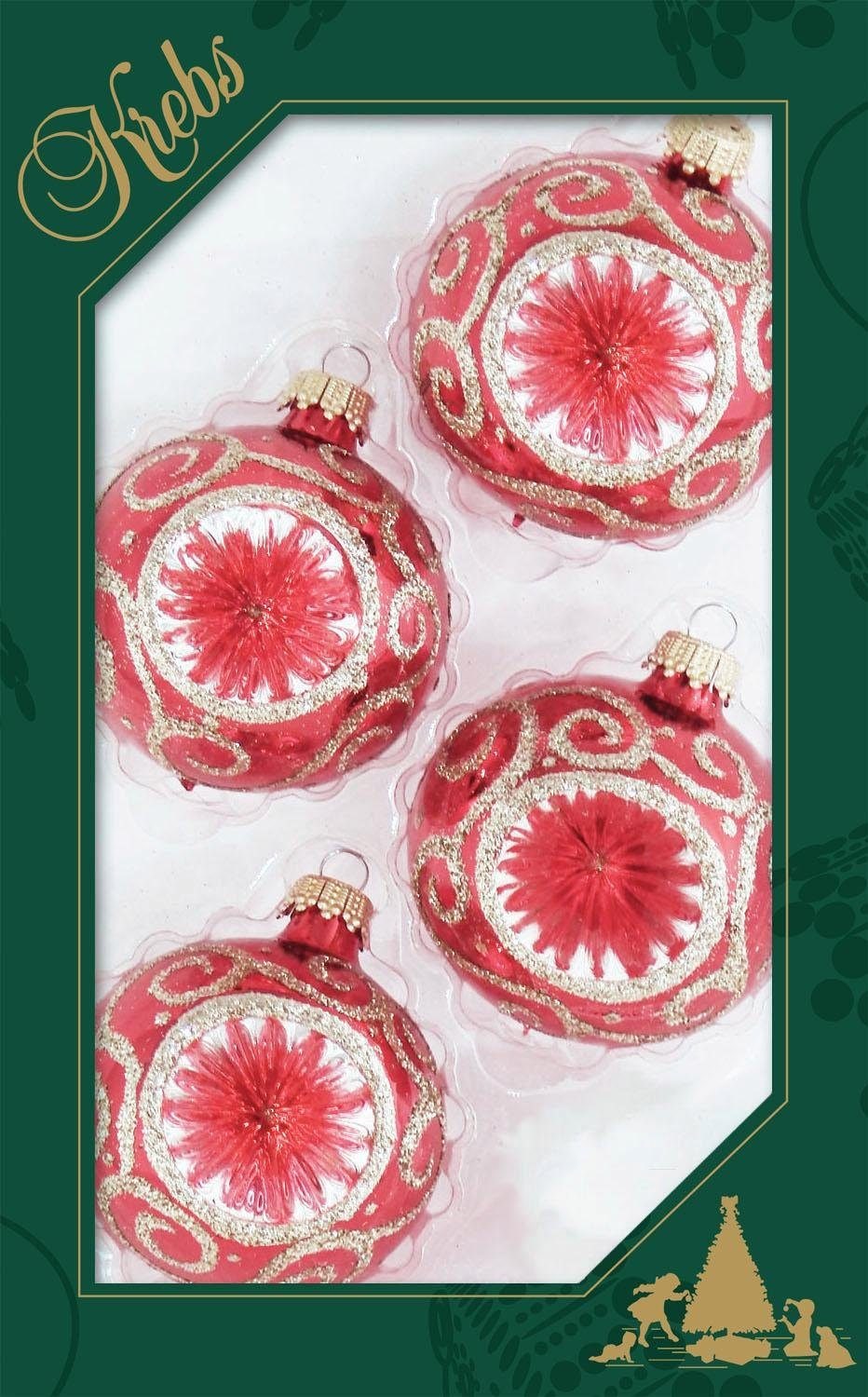Krebs Glas Lauscha Weihnachtsbaumkugel »Reflexstyle, Weihnachtsdeko rot, Christbaumschmuck«, (Set, 4 St.), Christbaumkugeln aus Glas, handdekoriert