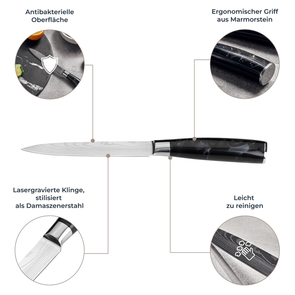 RESTO Kitchenware Universalküchenmesser »Eridanus 13 cm, aus Edelstahl«, (1 tlg.), professionelles Allzweckmesser mit lasergravierter Hochleistungsklinge