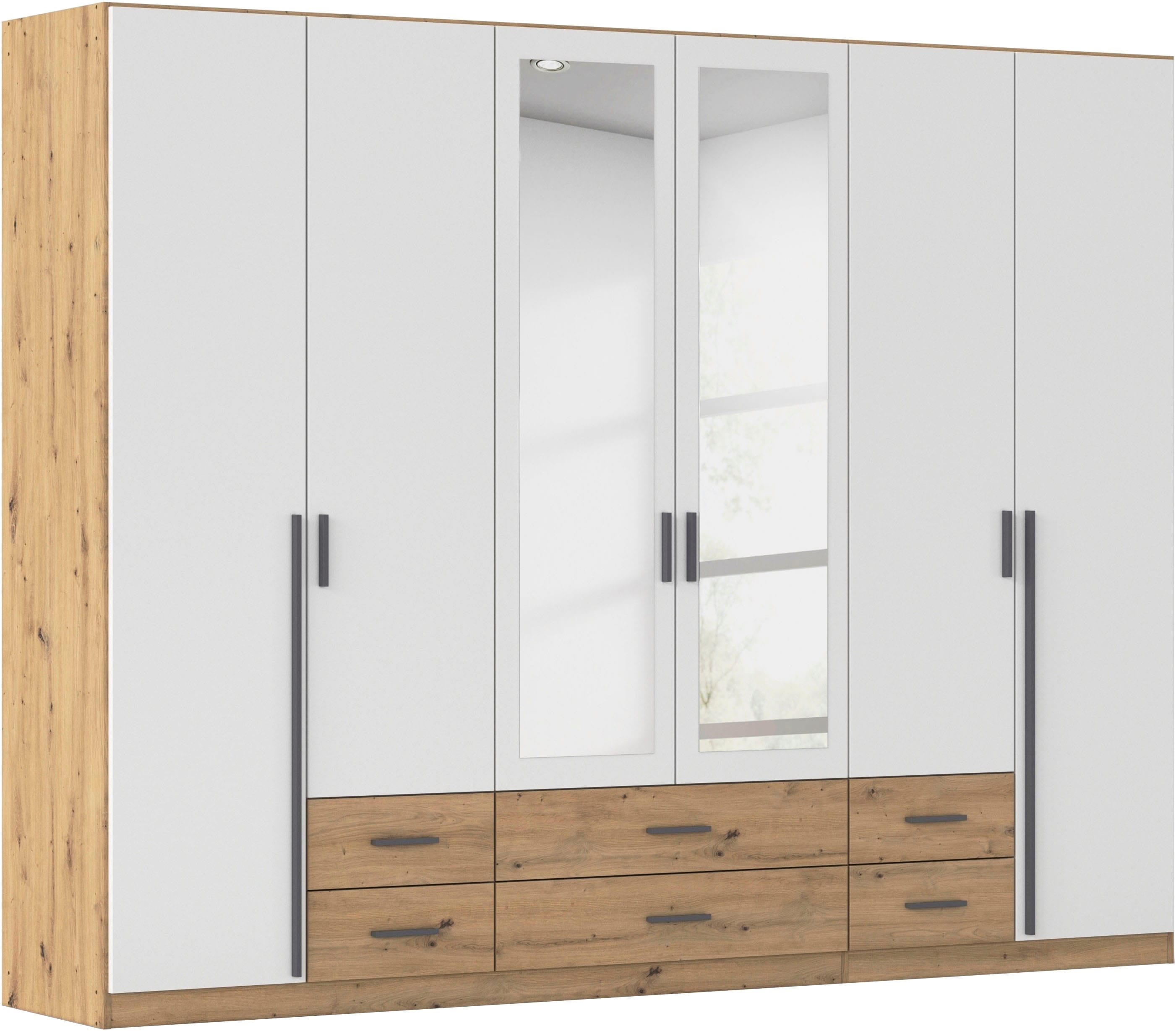 rauch Kleiderschrank "Schrank Garderobe Ankleide GAMMA Breiten 91/136/181/226/271/315/360 cm" in 3 Ausstattungen BASIC/CLASSIC/PREMIUM (inkl. SOFT-CLOSE-Funktion), verschiedene Griff-Varianten, mit Spiegel TOPSELLER MADE IN GERMANY