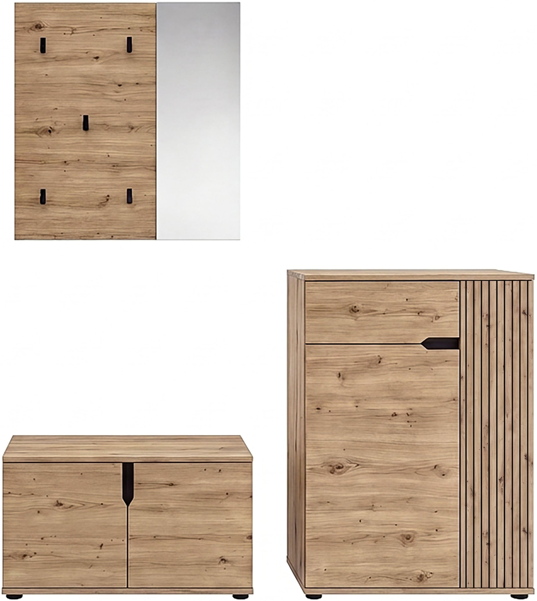 OTTO home Garderoben-Set »FJELL, 3-teilig, Breite 175cm, Front mit hochwertiger Längsfräsung«