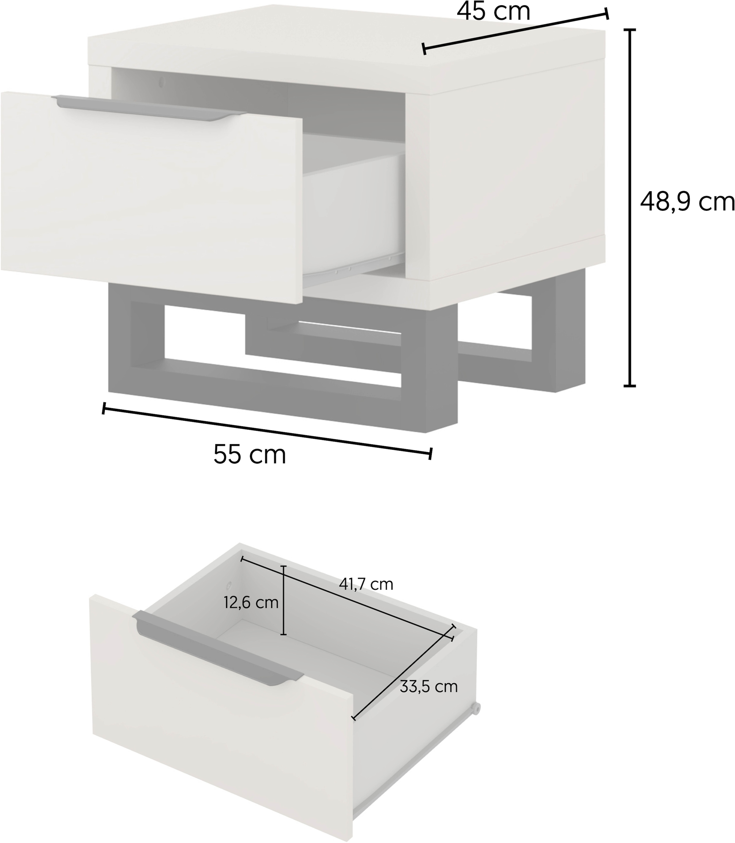 Home affaire Nachtkommode »Bronne,Breite 55 cm, Nachttisch mit 1 Schublade« Moderner Nachtschrank mit Kufen in Metalloptik, Metallgriff