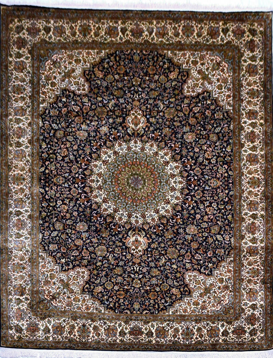 Kayoom Seidenteppich »Kashan 220«, rechteckig, 10 mm Höhe, Einzelstück mit Zertifikat, Wohnzimmer