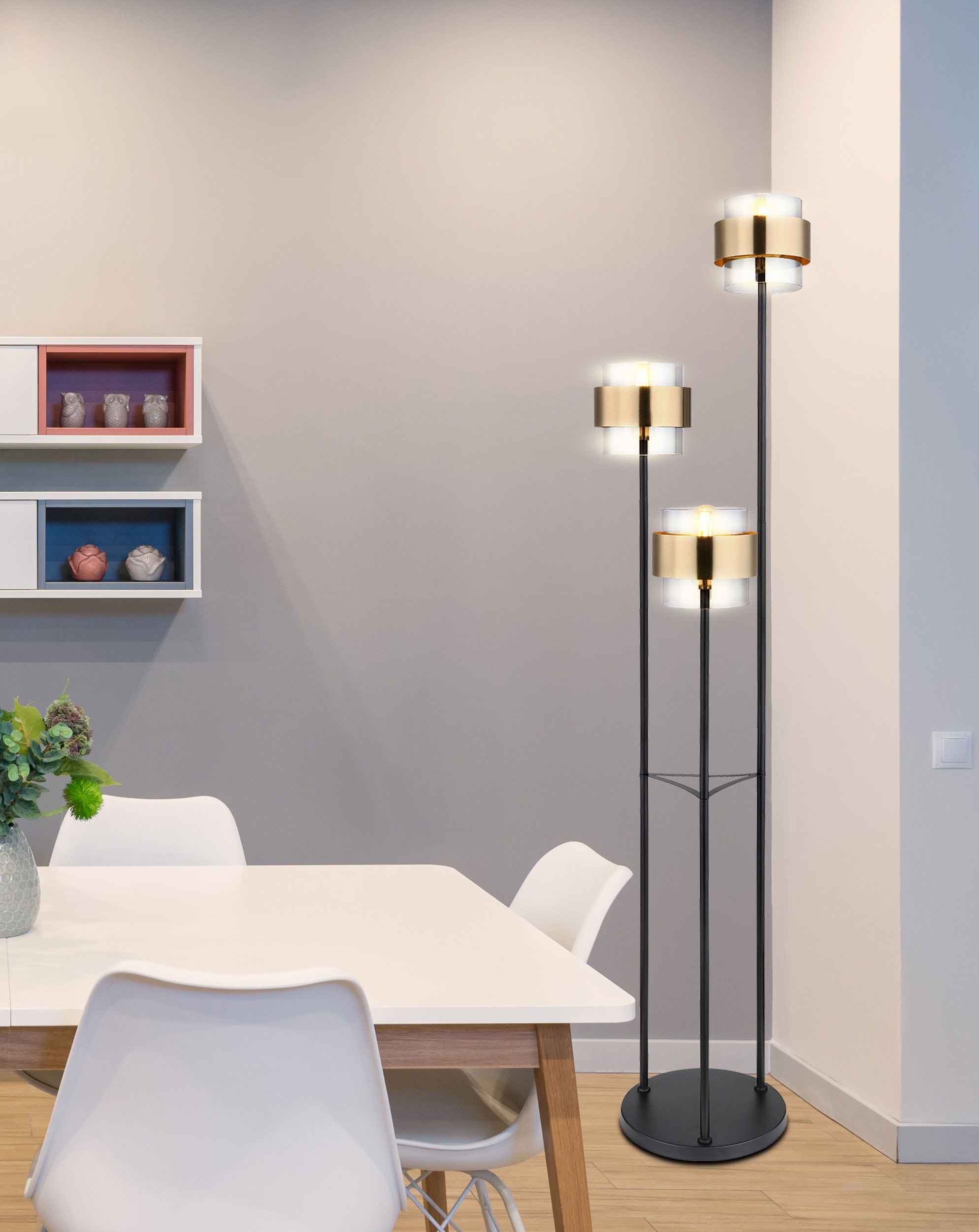 GLOBO LIGHTING Stehlampe »MILLEY«, Leuchtmittel E27 | ohne Leuchtmittel, Stehleuchte/Glas/Messingring/Wohnzimmer/Schlafzimmer/Flur