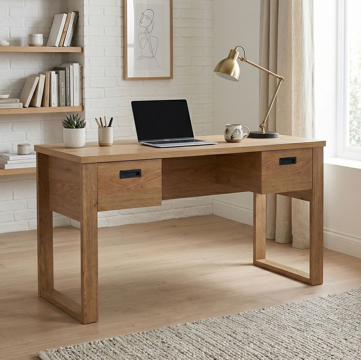 Jahnke Schreibtisch »RIVA D 140« Schreibtisch,Stauraum,2 Türen, Metallgriffe,Eiche-Optik,Breite:140 cm