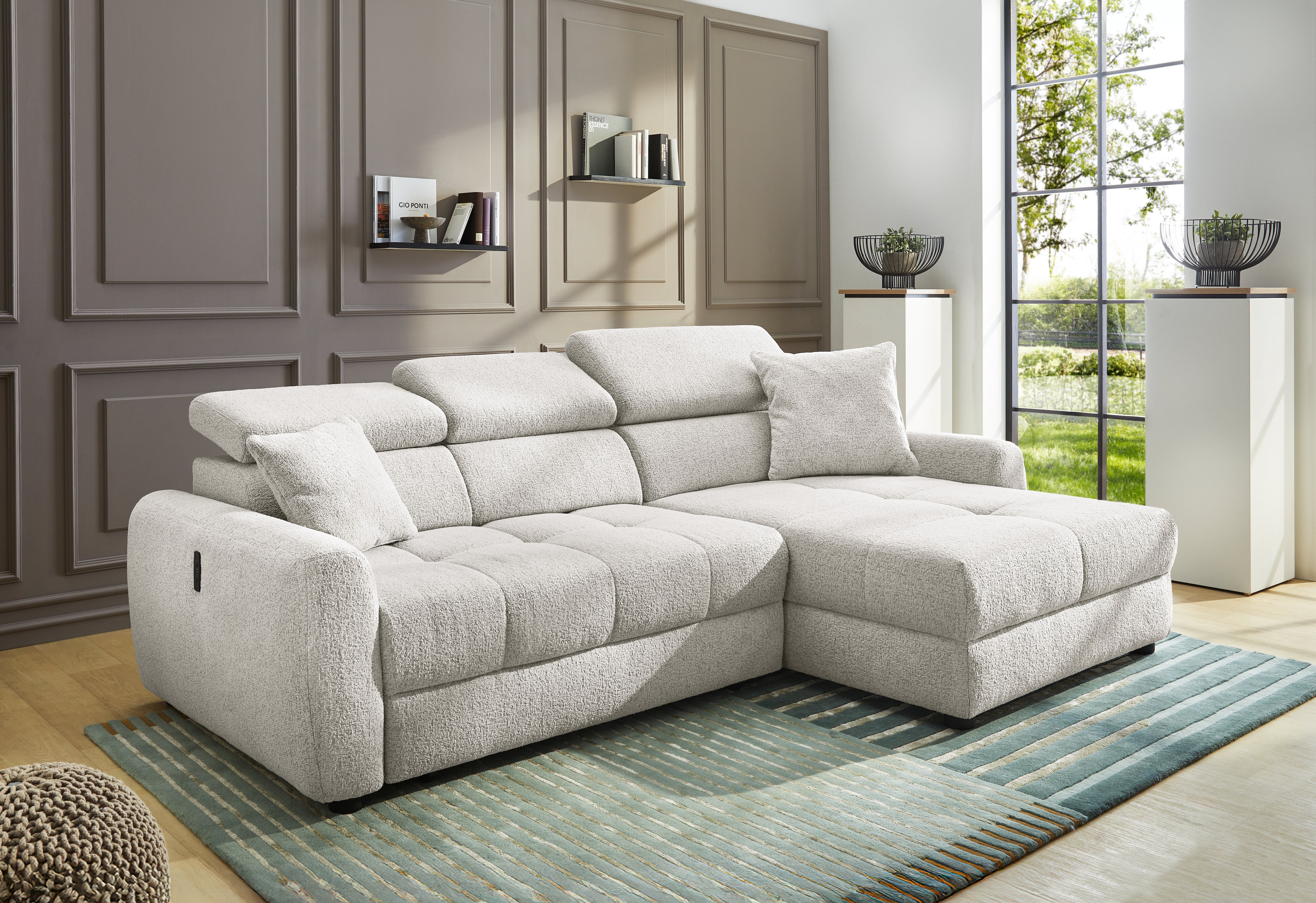 Jockenhöfer Gruppe "Move, L-Form, B: 270cm, mit 60 cm elektrischer Sitztiefenverstellung" 140kg Belastbarkeit je Sitz, Kopfteilverstellung & USB-Anschluss