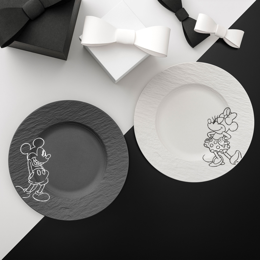 Villeroy & Boch Frühstücksteller »Frühstücks- / Dessertteller Manufacture Rock - Mickey Mouse ø 21,7 cm 2er Set schwarz-weiß« Spülmaschinenfest, Mikrowellensicher