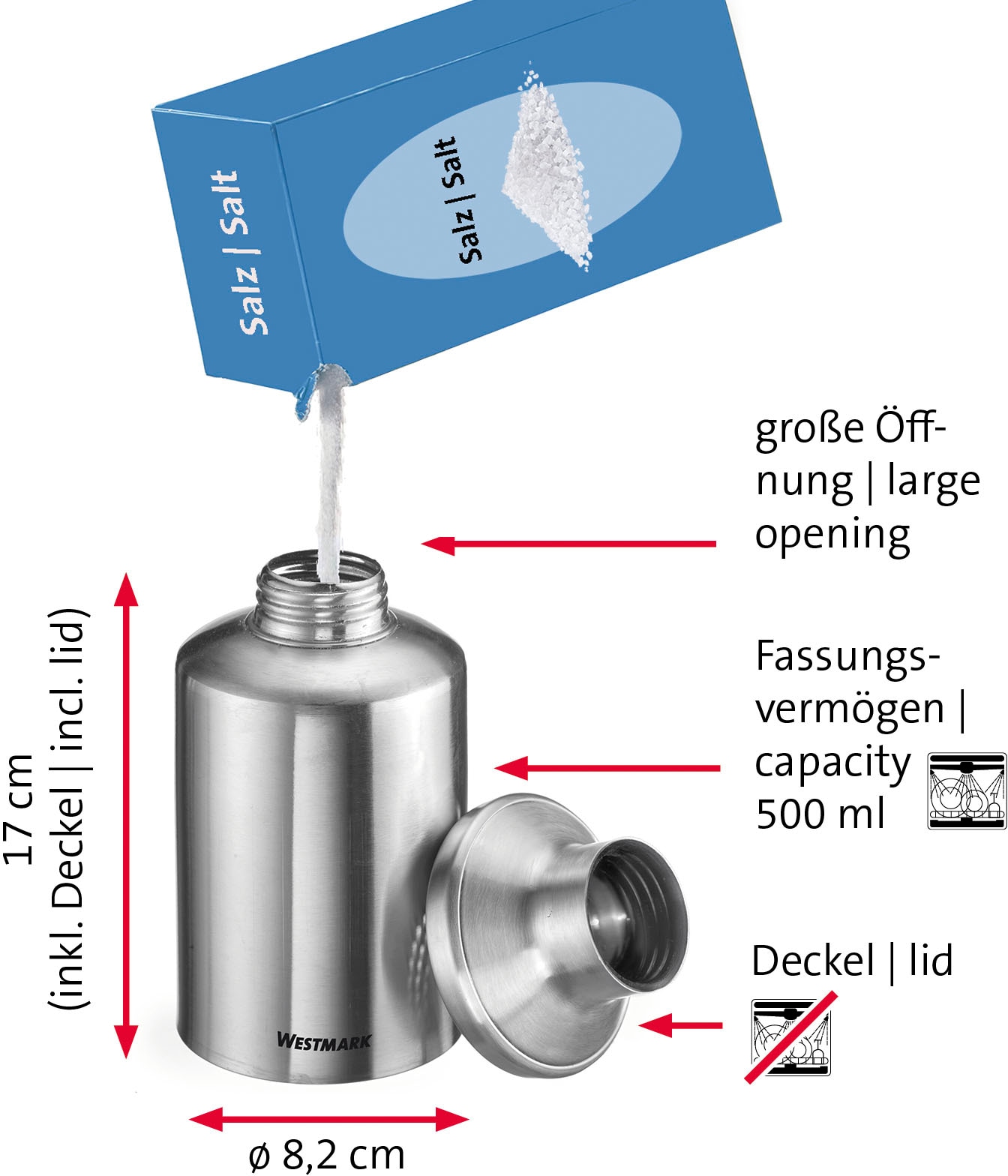 WESTMARK Salzstreuer »Alpha«, aus Aluminium, mit Deckel, 500 ml