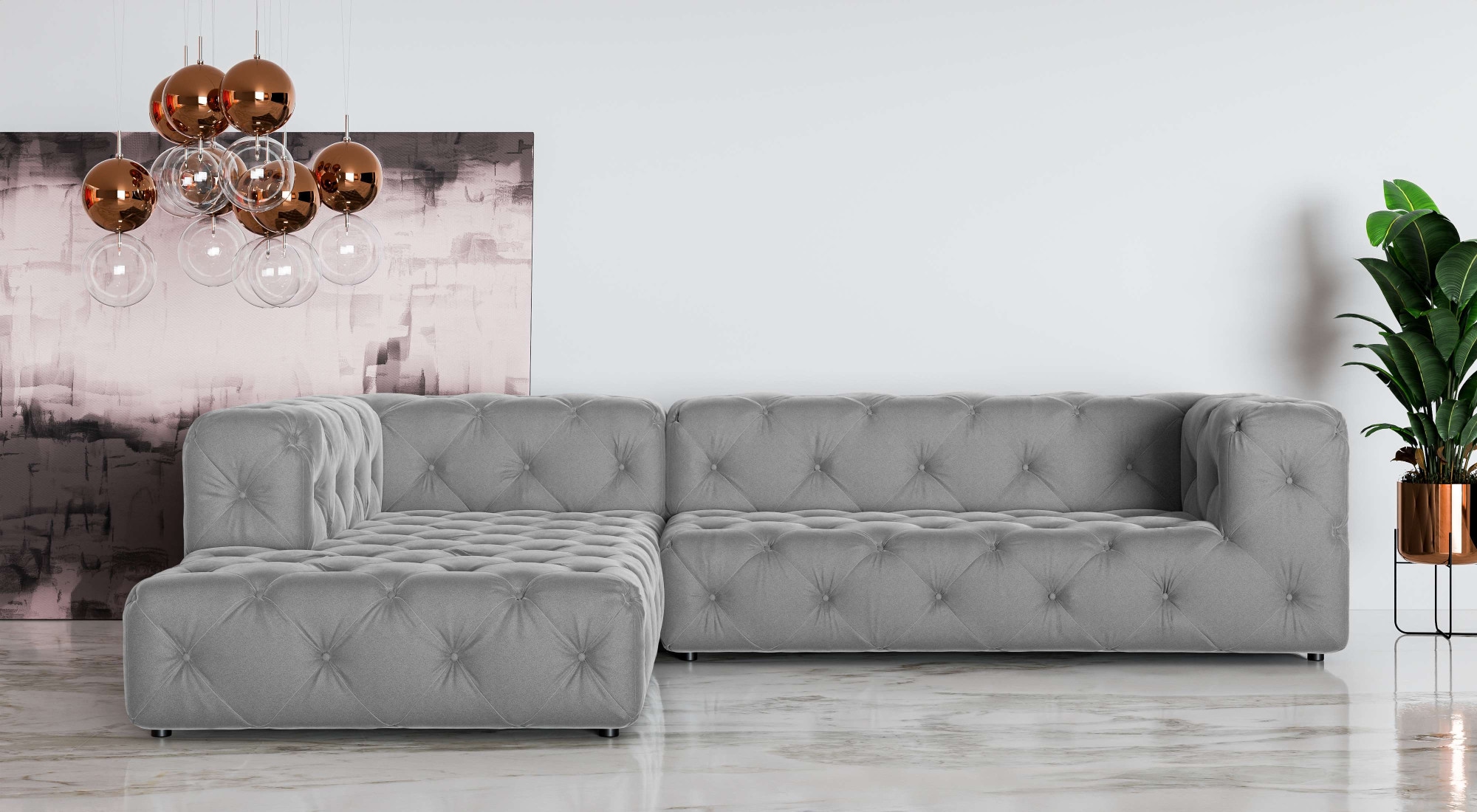 Places of Style Ecksofa »FOLLINA«, L-Form, mit klassischer Chesterfield-Knopfheftung