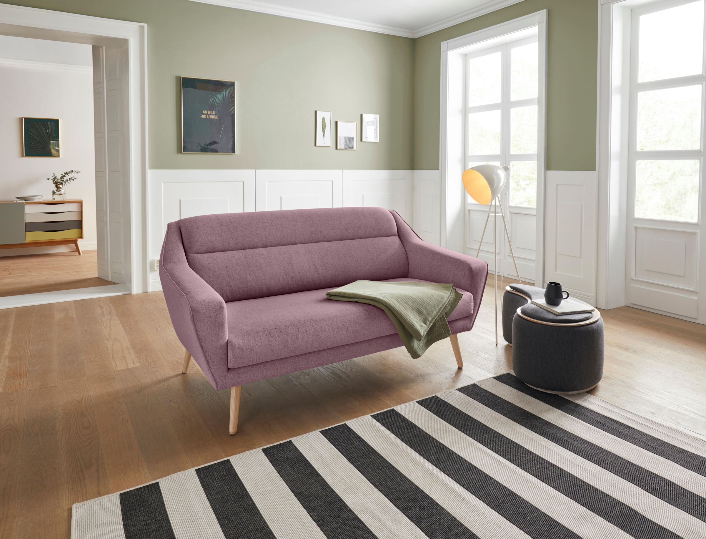 OTTO home 3-Sitzer "Bille" mit Naht im Rückenkissen und Eiche-Beinen, Desig günstig online kaufen