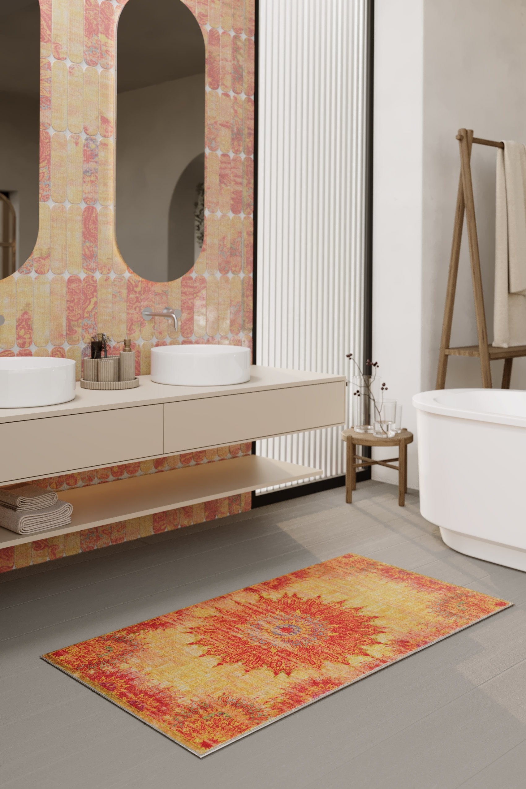 Wecon home Badematte »Healing«, fußbodenheizungsgeeignet, Vintage, waschbar, rutschfest, schnell trocknend, robust, Badteppich