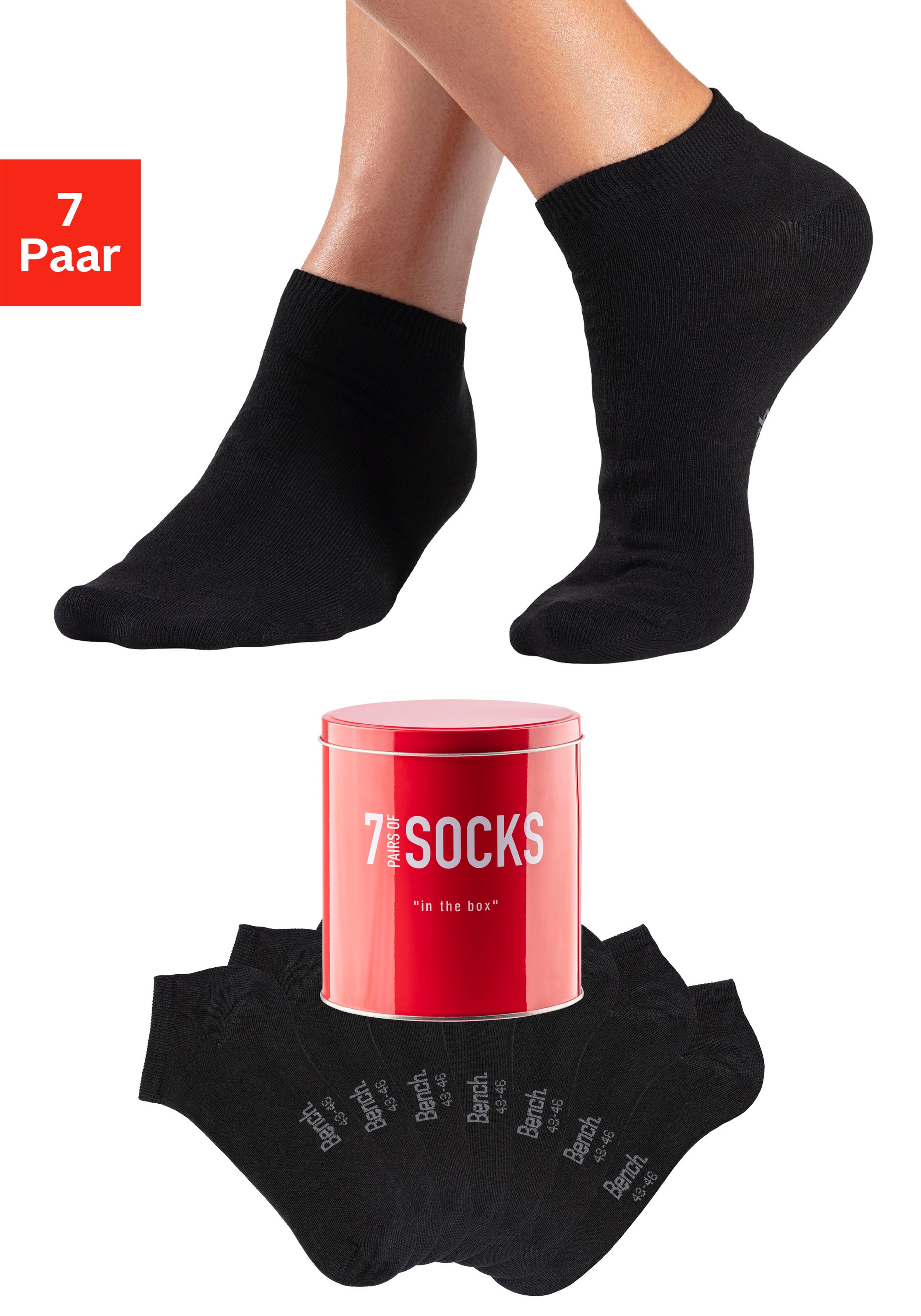 Bench. Sneakersocken "Damen und Herrensocken, sportliche Kurzform" Dose, 7 Stk. tlg. verpackt in der Dose