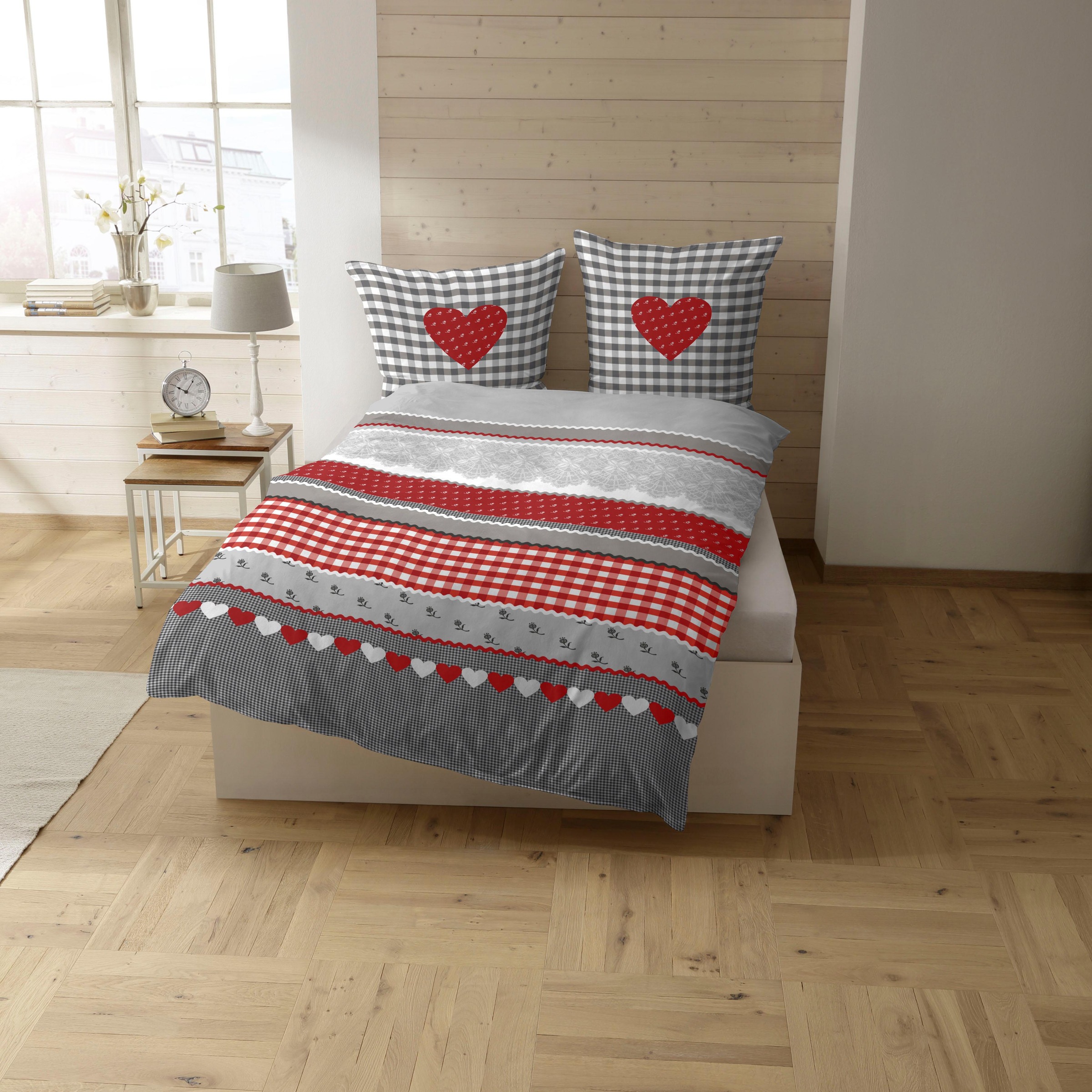 CASATEX Bettwäsche "Herz-Karo" 3 Stk. tlg. niedlichem Herz-Karo Design günstig online kaufen
