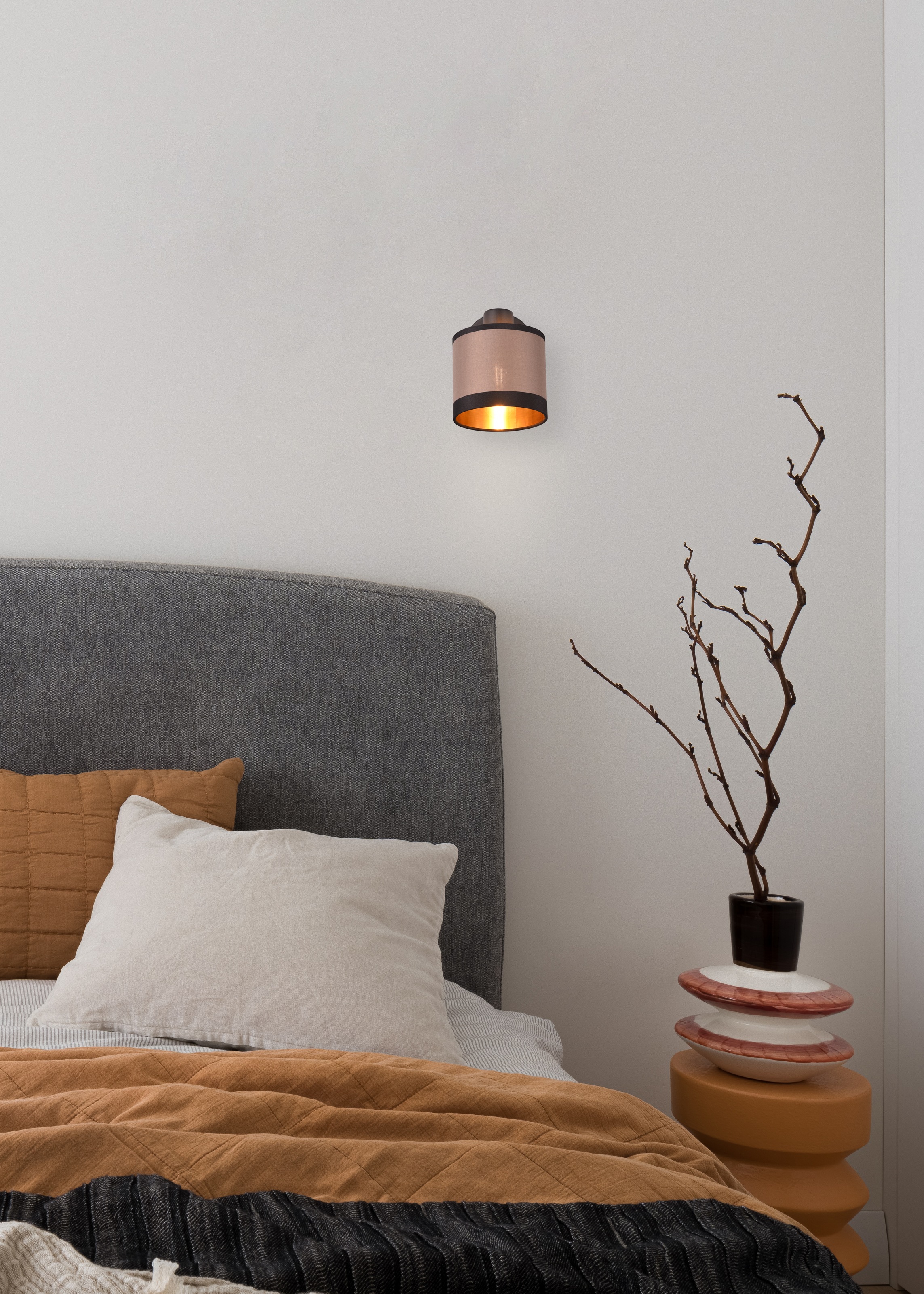 REALITY Leuchten Wandstrahler »DAVOS, Spot 1-flammig exkl 1xE14 max 10W mit Kippschalter Stoffschirm«, 1 flammig, Leuchtmittel E14 | Leuchtmittel wechselbar, Wandspot Stoffschirm zweifarbig Schalter On/Off Ø 12cm Höhe 21cm