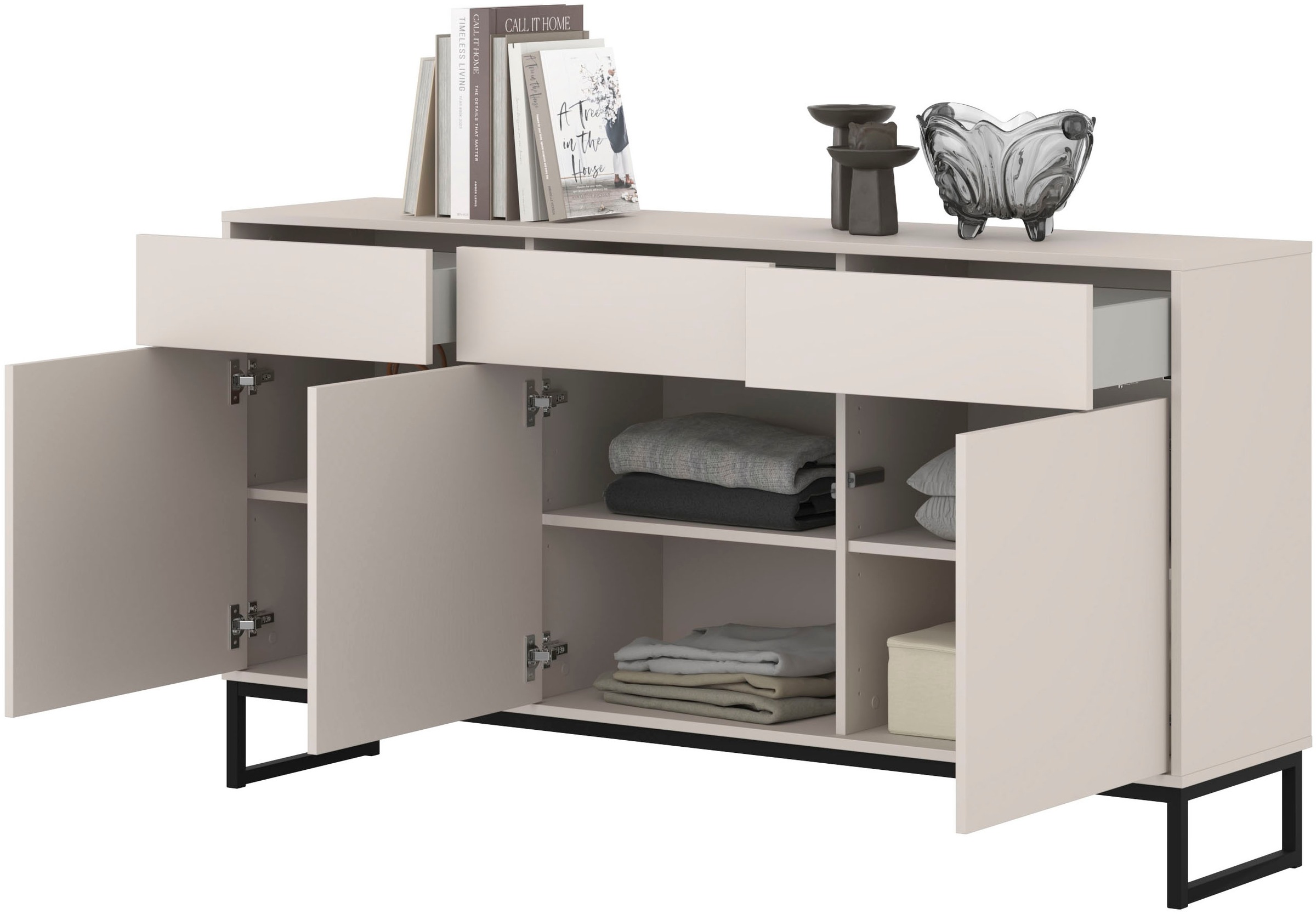 OTTO home Sideboard »Olbia, Breite 157 cm, grifflose Kommode 3 Türen/3 Schubkästen.« Schubladenkommode mit viel Stauraum, Einlegeböden verstellbar