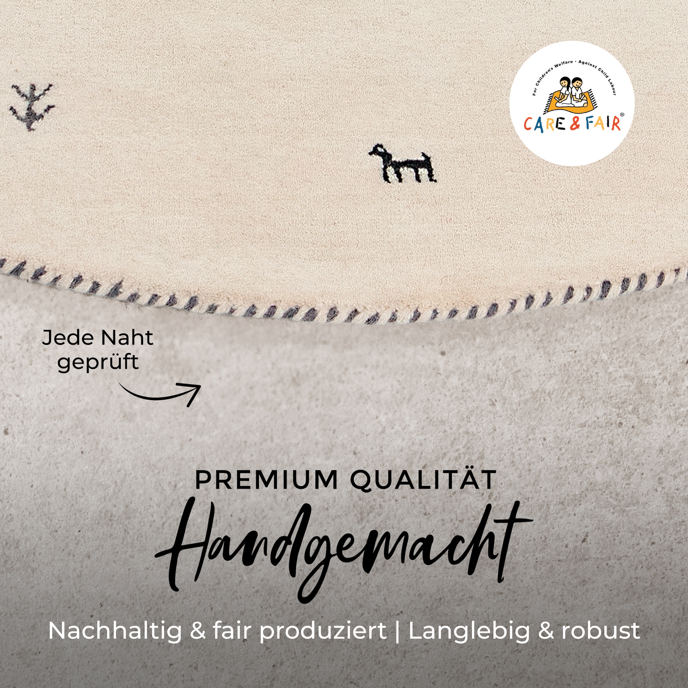 carpetfine Wollteppich »Gabbeh Uni« rund 15 mm Höhe reine Wolle handgewebt, Gabbeh Tiermotiv warmes Raumklima viele Größen