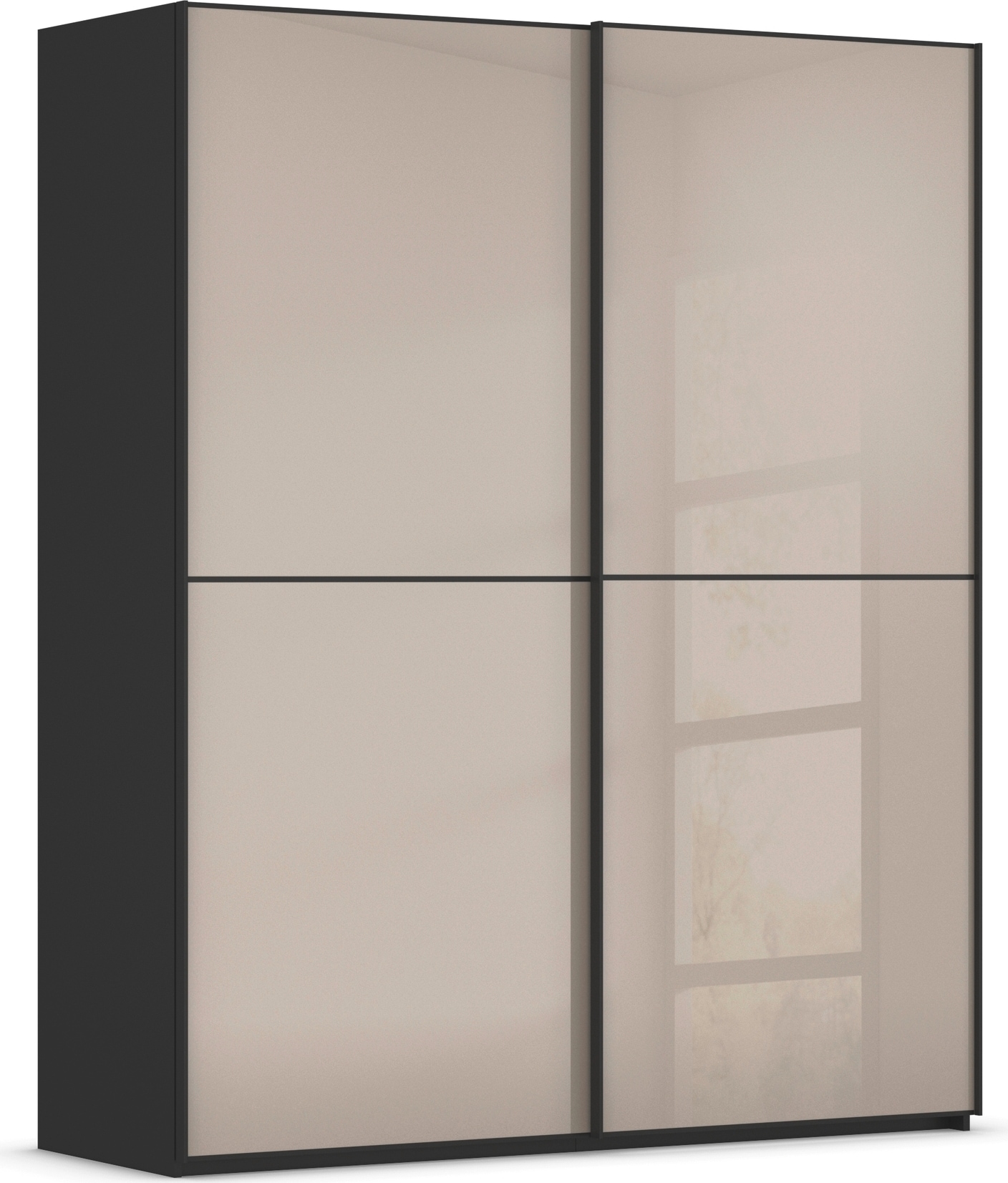 rauch Schwebetürenschrank "Kleiderschrank Schrank Garderobe Schlafzimmerschrank SCALE-DUO" edle zweigeteilte Türen Glas-Front mit 3 Zierleisten MADE IN GERMANY