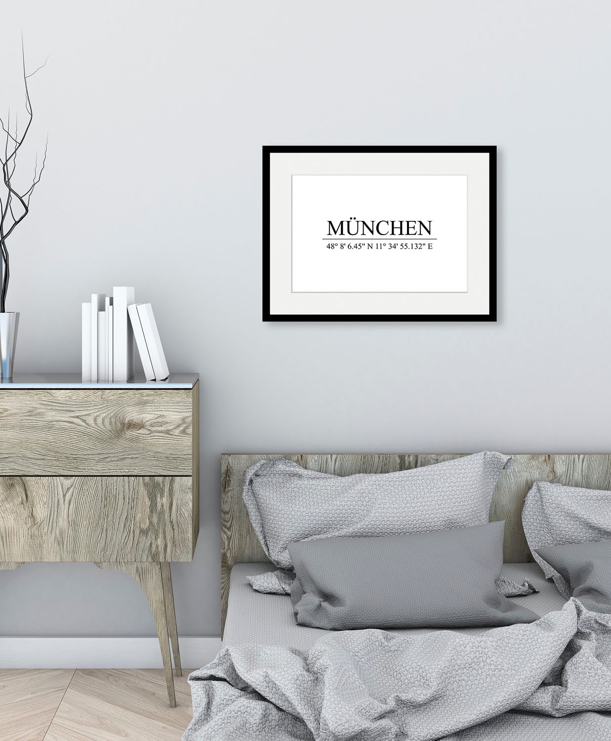 queence Bild "MÜNCHEN" Deutschland Gebäude München Schwarz-Weiß Stadt Städte 1 Stk. tlg. HD Premium Poster-Druck inkl. Holzrahmen