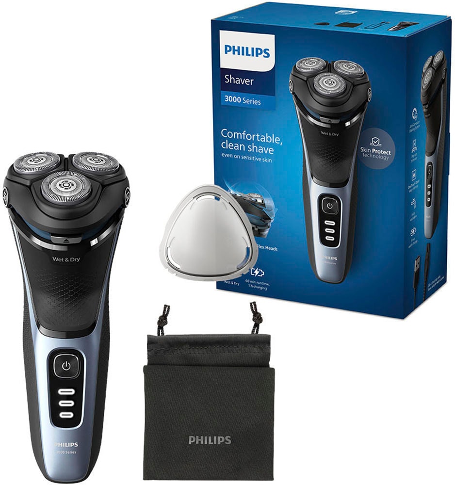 PHILIPS Elektrorasierer "Shaver Series 3000 S3243/12", schwarz, B:14cm H:19cm T:8cm, Elektrorasierer, 5-dimensional bewegl. Flex-Scherköpfe,