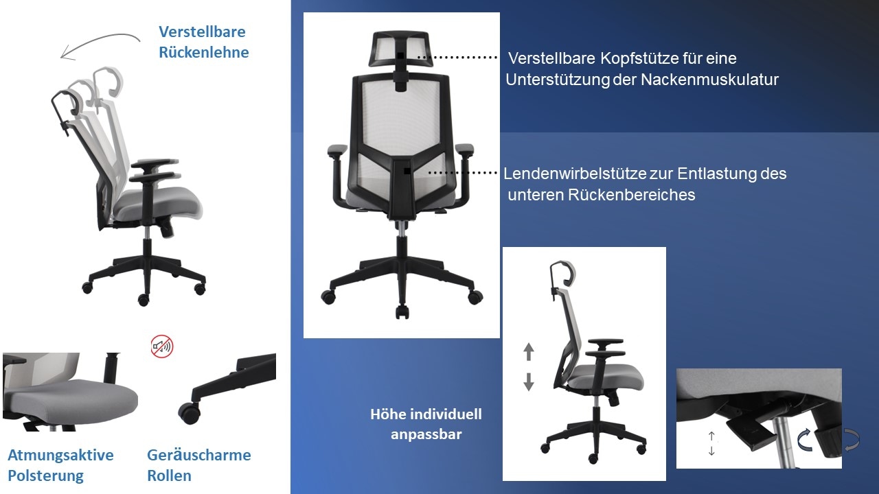 OTTO home Chefsessel »Netti, Schreibtischstuhl, hochwertige ergonomische Ausstattung« () Kopfstütze, Armlehnen & Rückenlehne verstellbar