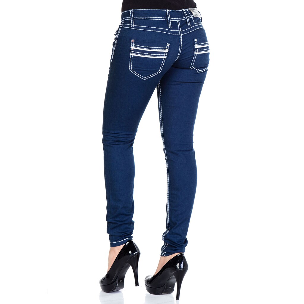 Damenmode Jeans Cipo & Baxx Slim-fit-Jeans, mit weißen Ziernähten dunkelblau