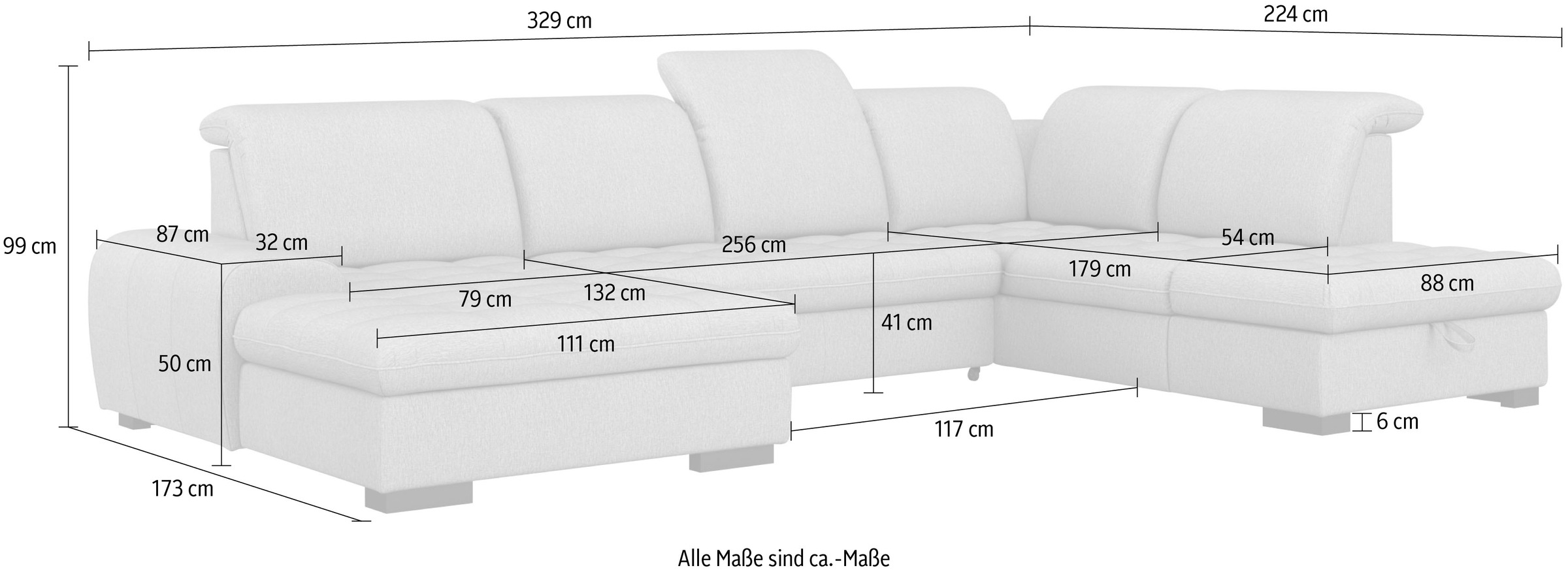 sit&more Wohnlandschaft »Luxor U-Form«, wahlweise mit Bettfunktion, Bettkasten und Kopfteilverstellung