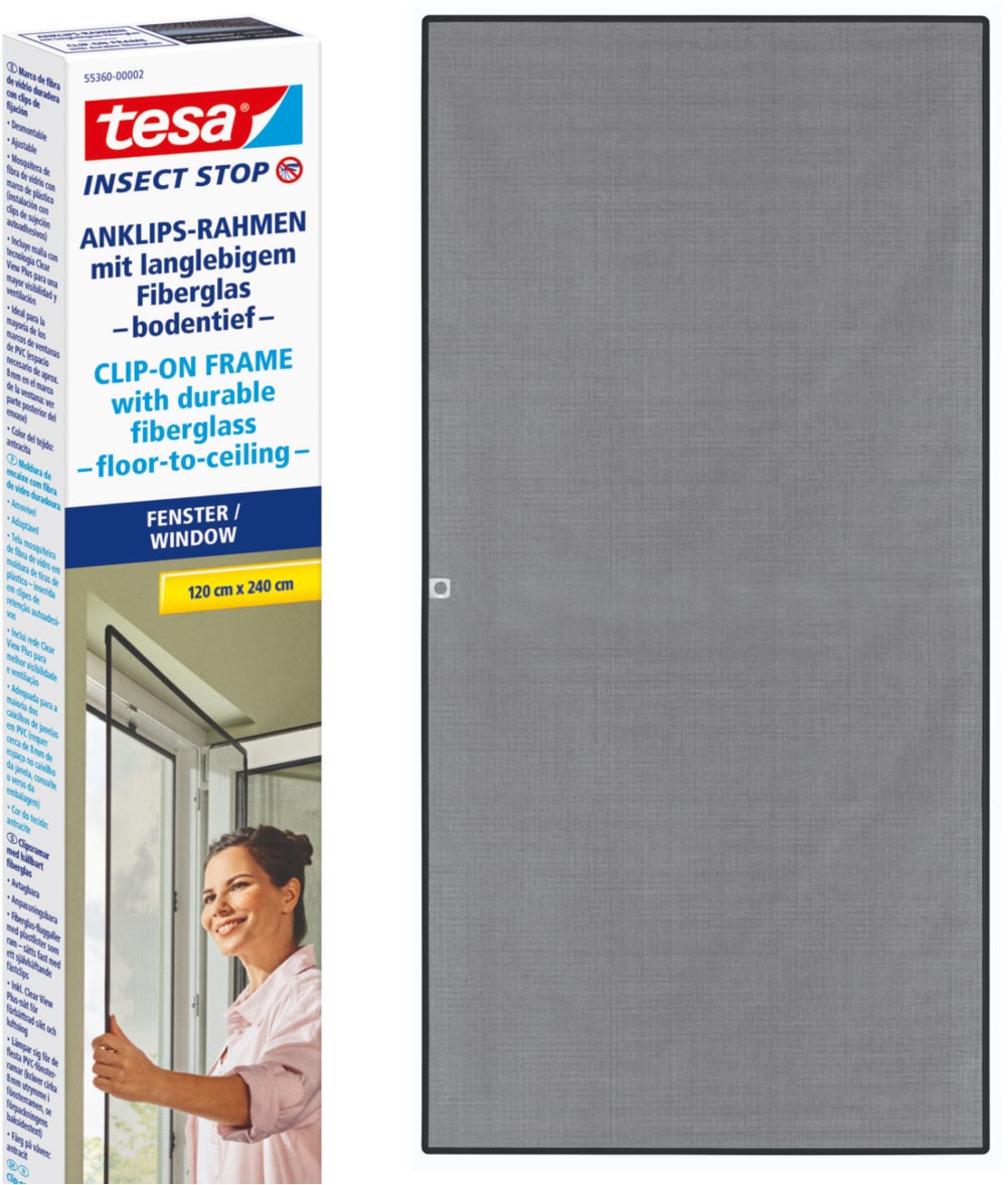 Insektenschutz-Fensterrahmen TESA, B:240cm H:240cm, schwarz, Insektenschutzgitter, "Insect Stop Anklipsrahmen - Fliegengitter für Fenster",