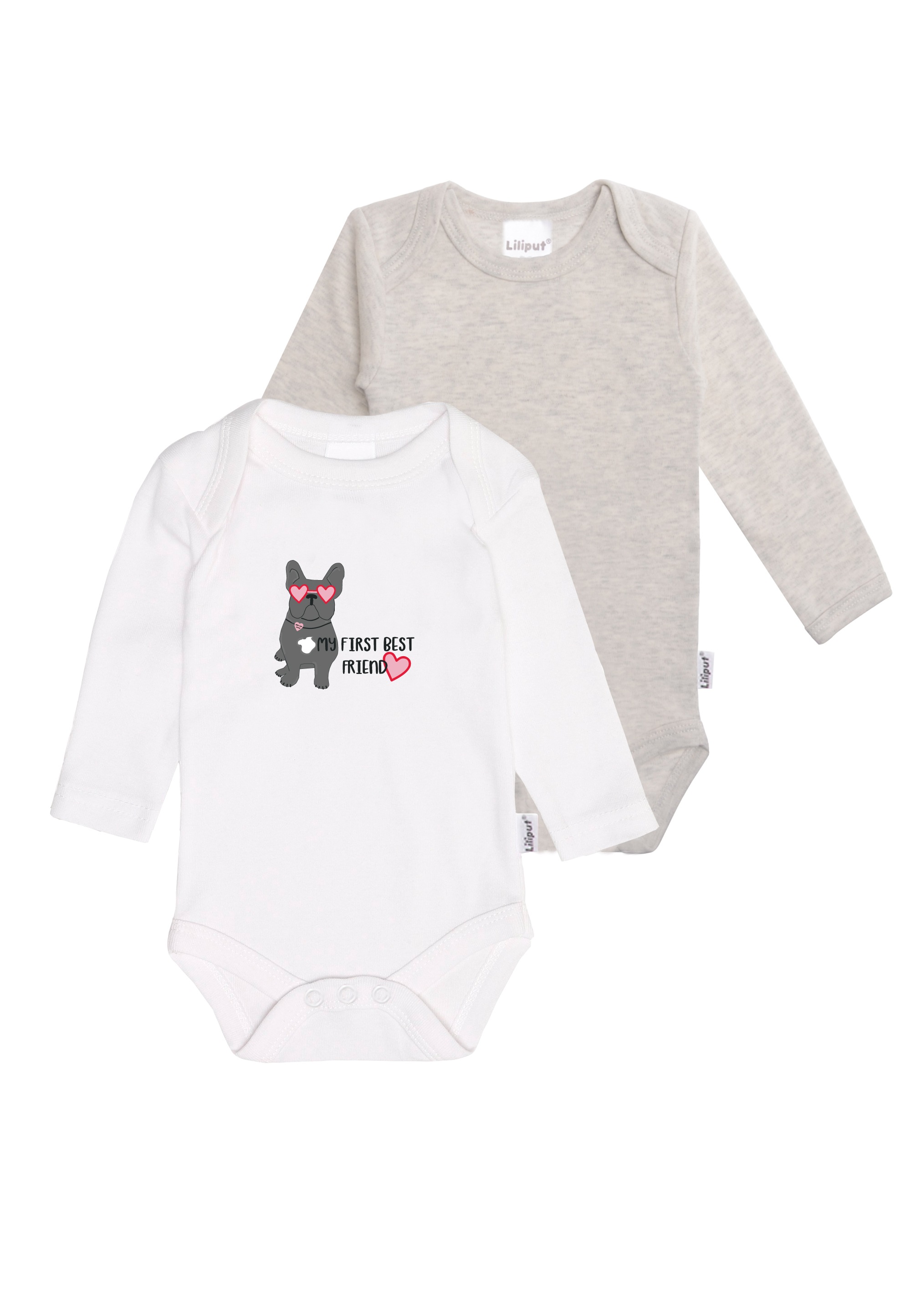 LILIPUT Jungen Body, Gr. 86, grau, 100% Baumwolle, bedruckt, Bodys, 2er-Pack mit weitem Halsausschnitt