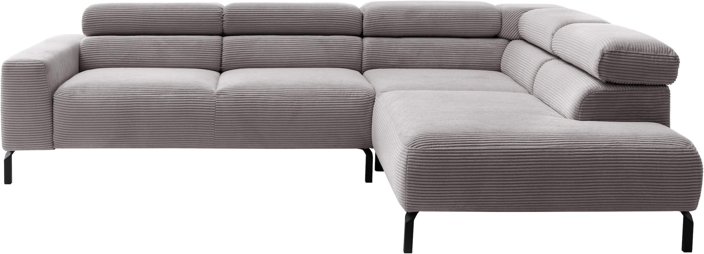 Places of Style Ecksofa »Antonelli, L-Form, inkl. Kopfteilverstellung, Breite 276 cm«, mit elektrischer Sitztiefenverstellung, in Cord, grau