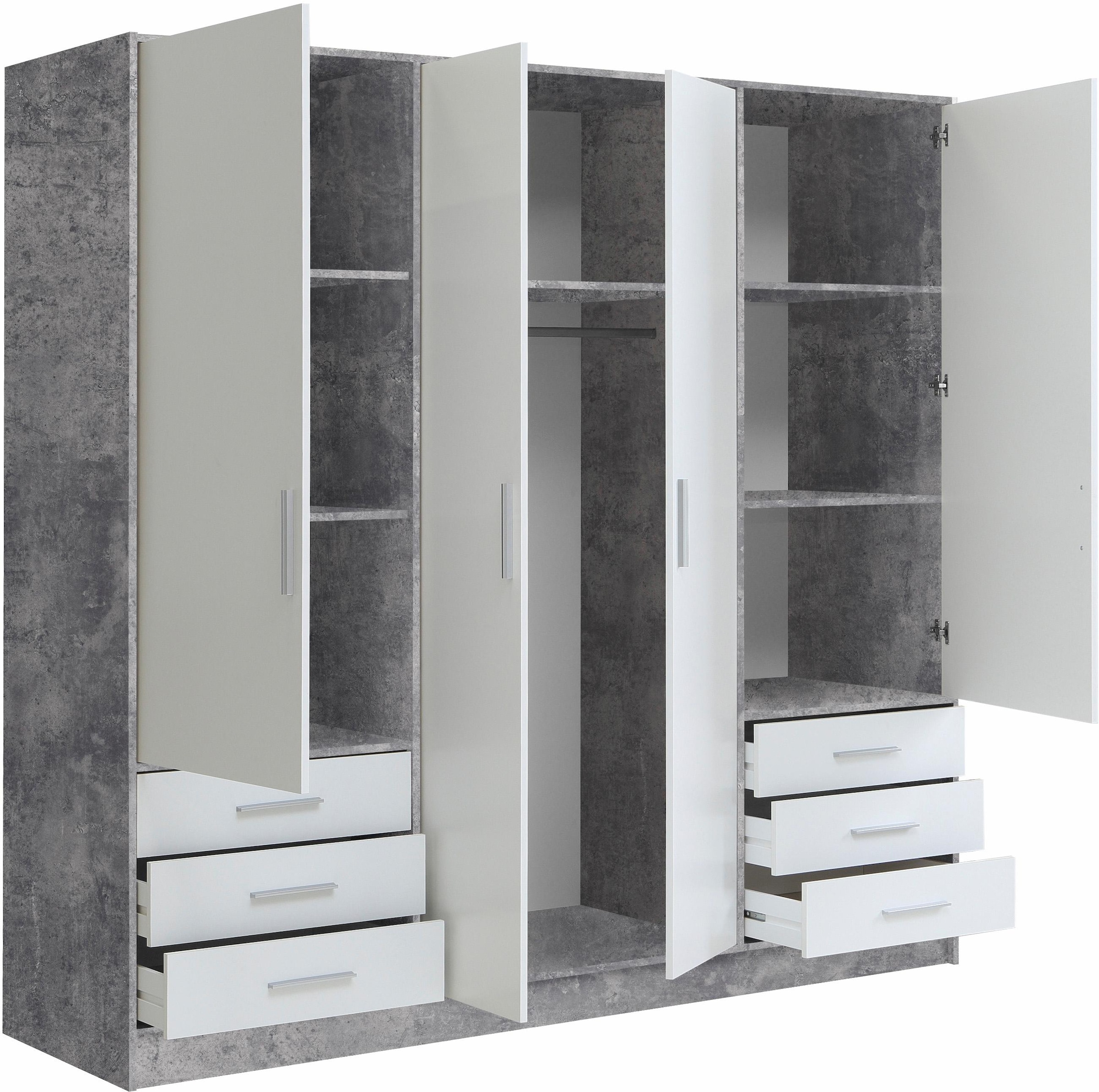 FORTE Kleiderschrank »Jupiter, Made in Europe, mit Schubladen«, (Maße (T/H): 60/200 cm), Stauraum, 2 Breiten, 4 Farben, Schubladen, variable Einlegeböden