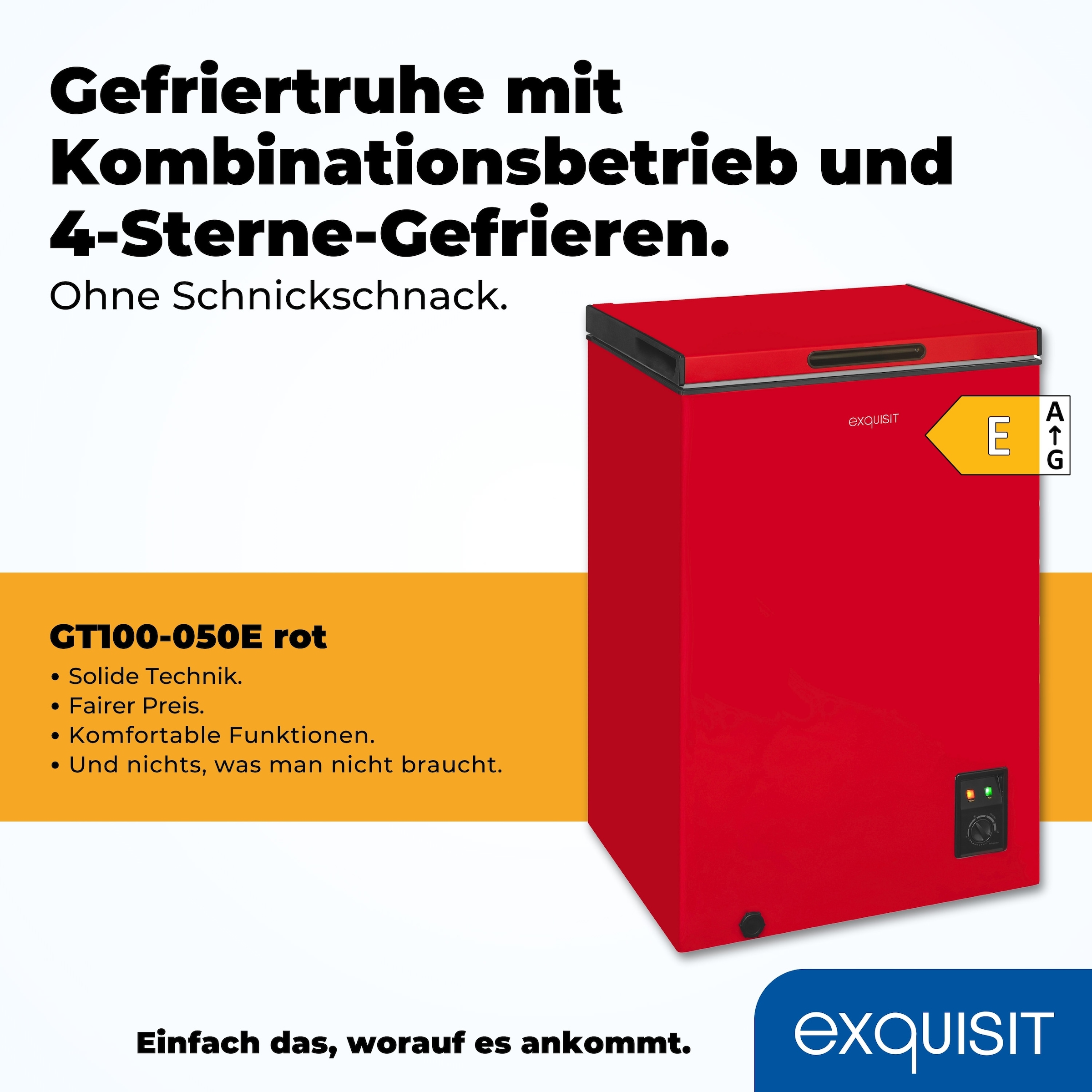 exquisit Gefriertruhe »GT100-050E rot« 83,5 cm hoch 54,5 cm breit 4*-Gefriertruhe mit ergonomischer Griffmulde – bequem zu öffnen