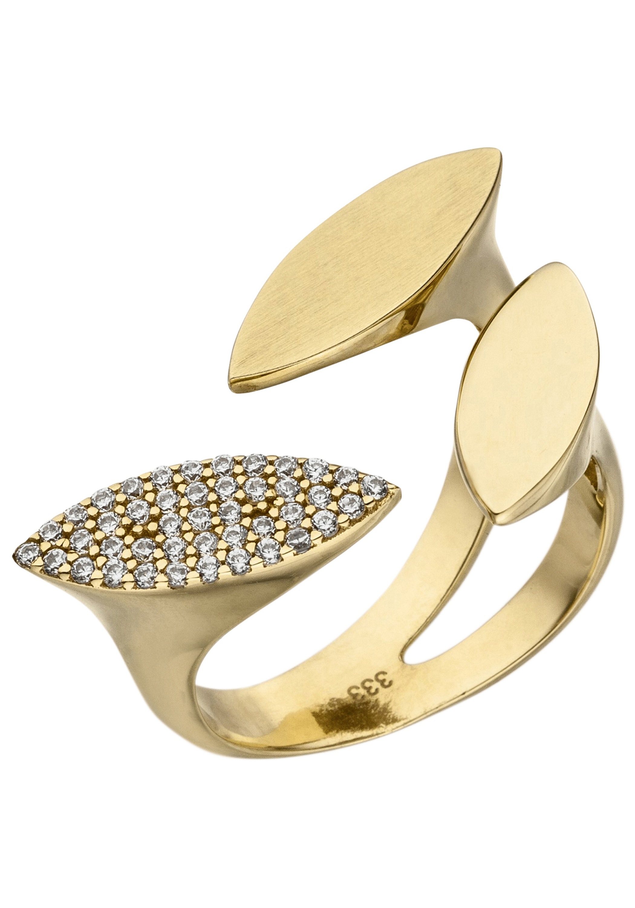 Goldring JOBO "Offener Ring Damenring Statement" Gr. 54, gelbgold 333, Fingerringe, Damen, 54, Gelbgold 333, Goldring, 333 Gold mit 40 Zirkonia
