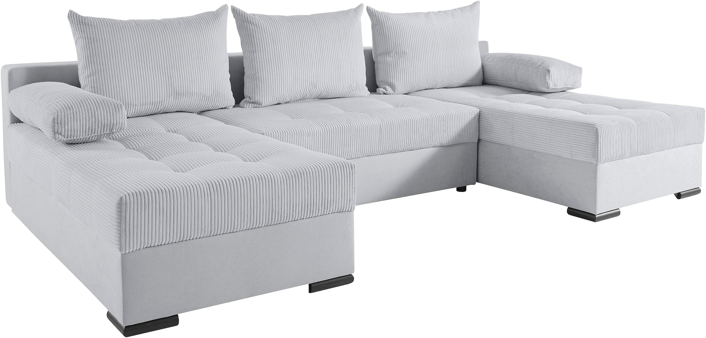 COLLECTION AB Wohnlandschaft »Josy U-Form, Breite 269 cm, Flachgewebe, Struktur, Cord & Cord/Mix«, (Cord-/Mix), inkl. Bettfunktion, Bettkasten, mit 3 gleich großen Rückenkissen