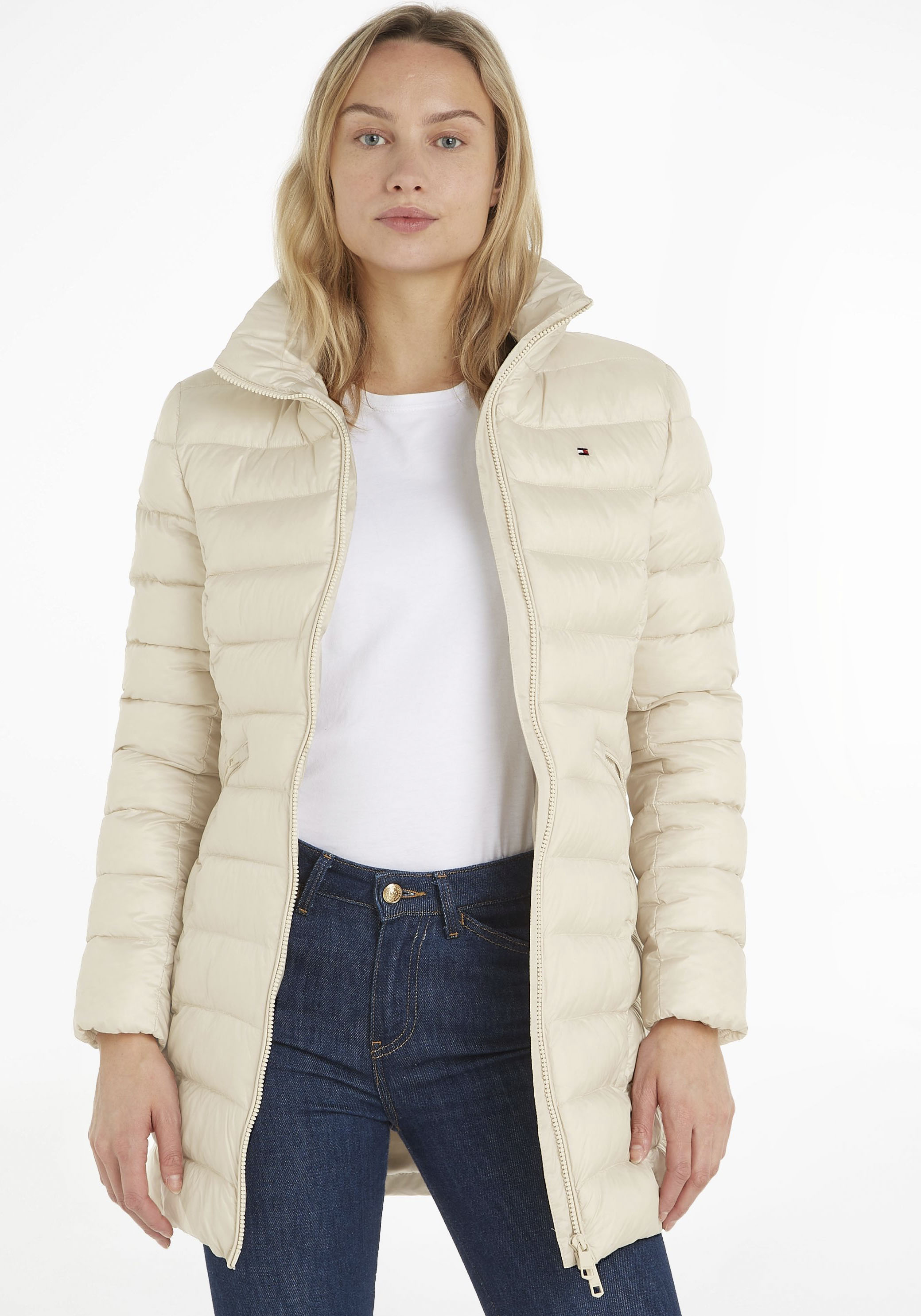Steppmantel »MW PADDED GLOBAL STRIPE COAT«, mit Kapuze im Stehkragen