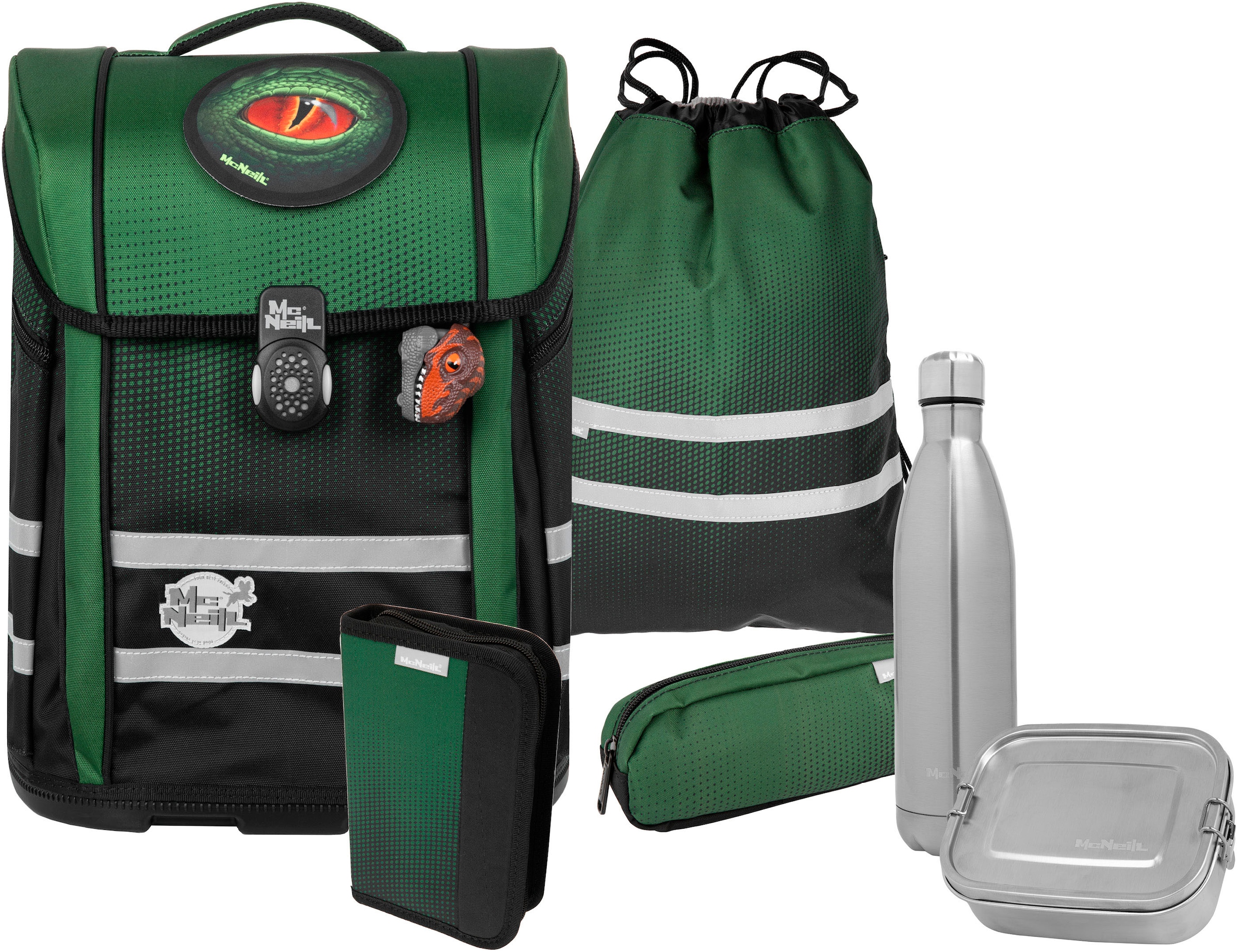 MCNEILL Kinder Schulranzen "Perfecto, Gradient Grass", grün, Polyester, Rucksäcke, inkl. Federmäppchen, Turnbeutel, Schlamperrolle & Motivmagnet