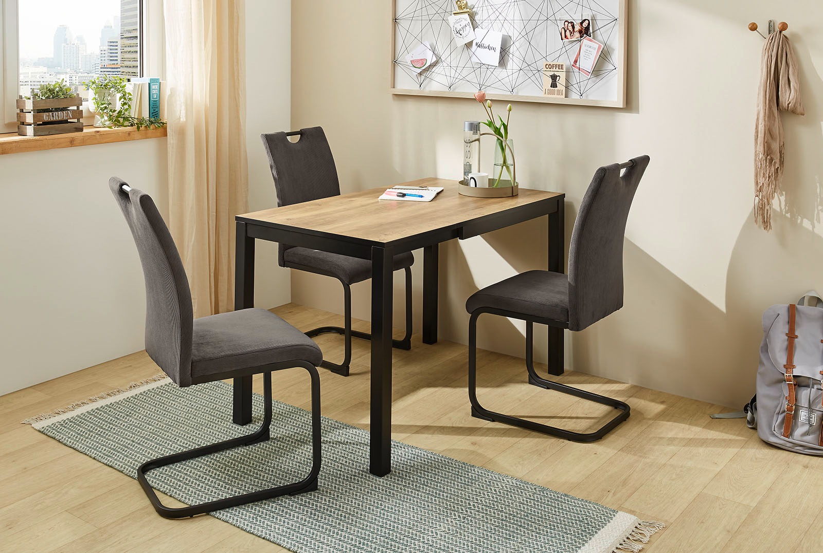 Esstisch JOCKENHÖFER GRUPPE "Barista", schwarz (schwarz, akazie dunkel), B:80cm H:76cm T:70cm, Tische, Esstisch, ausziehbar in zwei Größen, platzsparend, Metalluntergestell 3